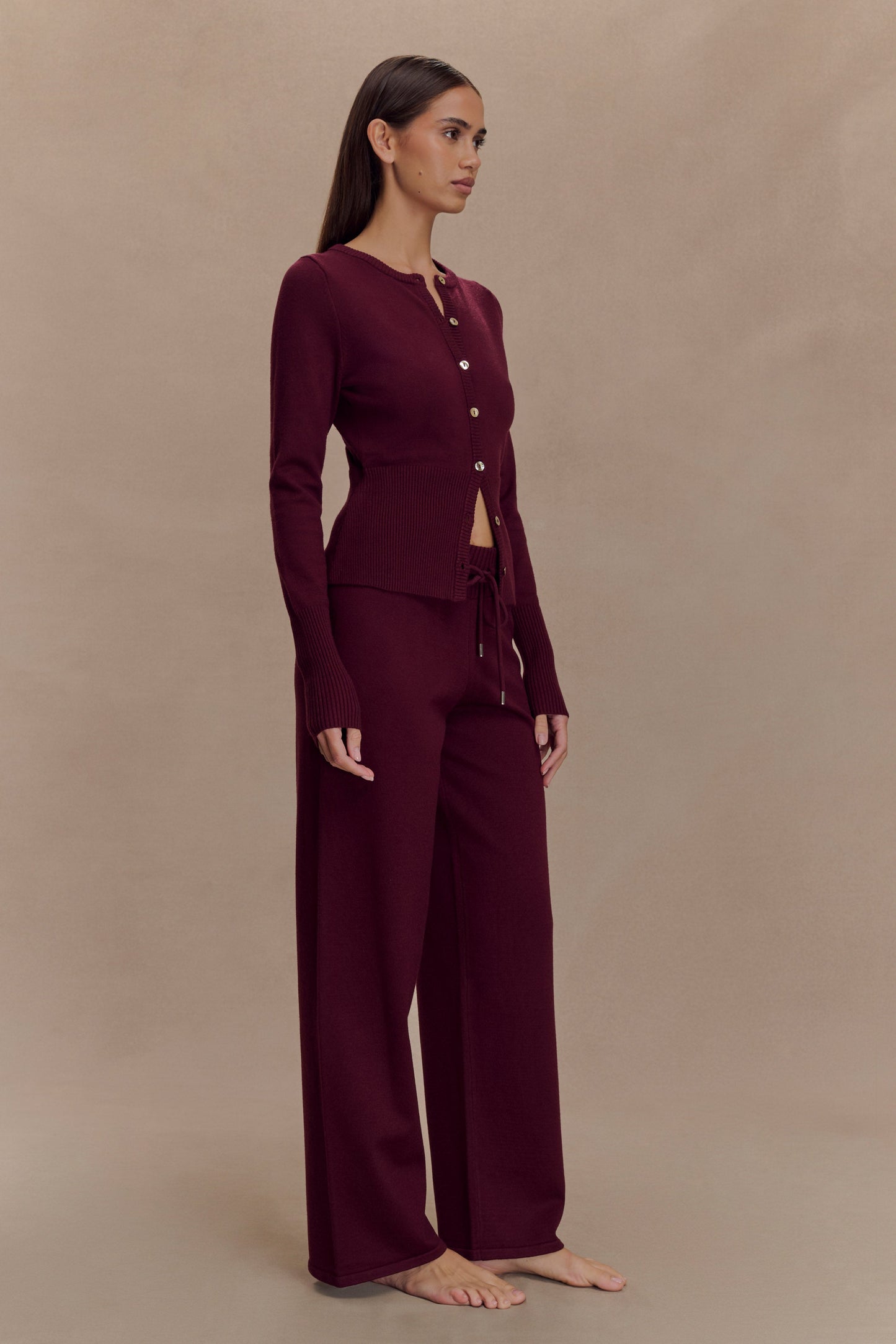 Cardigan en tricot ajusté Reese - Merlot