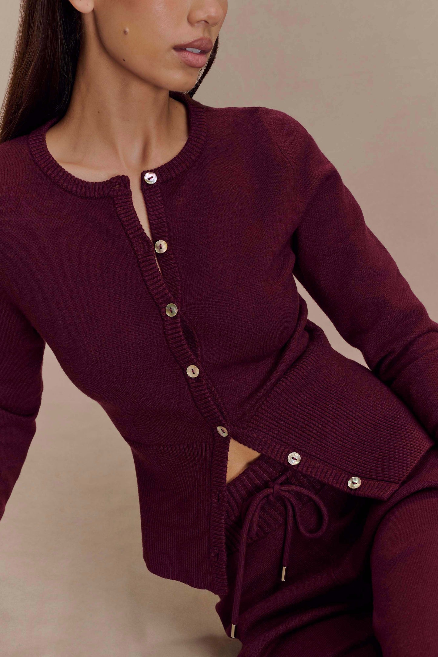 Cardigan en tricot ajusté Reese - Merlot