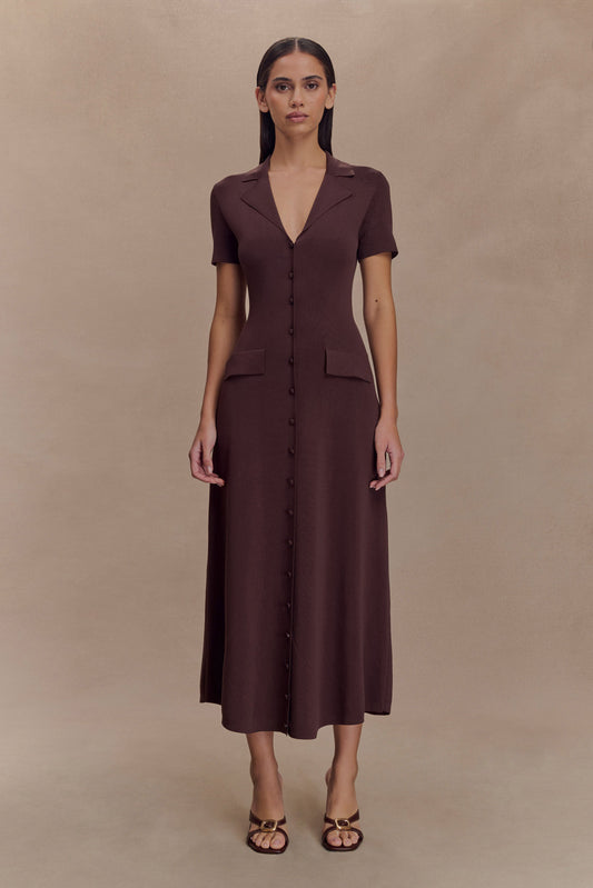 Robe mi-longue en jersey à manches courtes Pearson - Chocolat