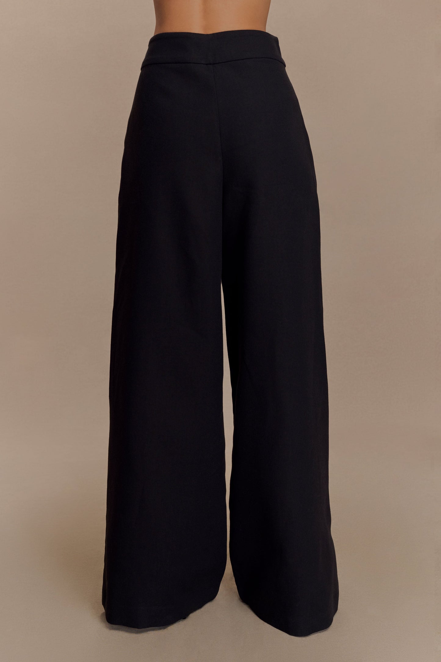 Pantalon en lin à jambes larges et taille mi-hauteur Raya - Noir