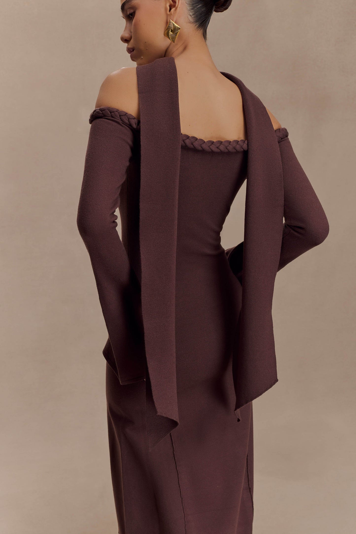 Robe Maxi en Tricot sans Bretelles Heidi avec Écharpe - Chocolat Noir
