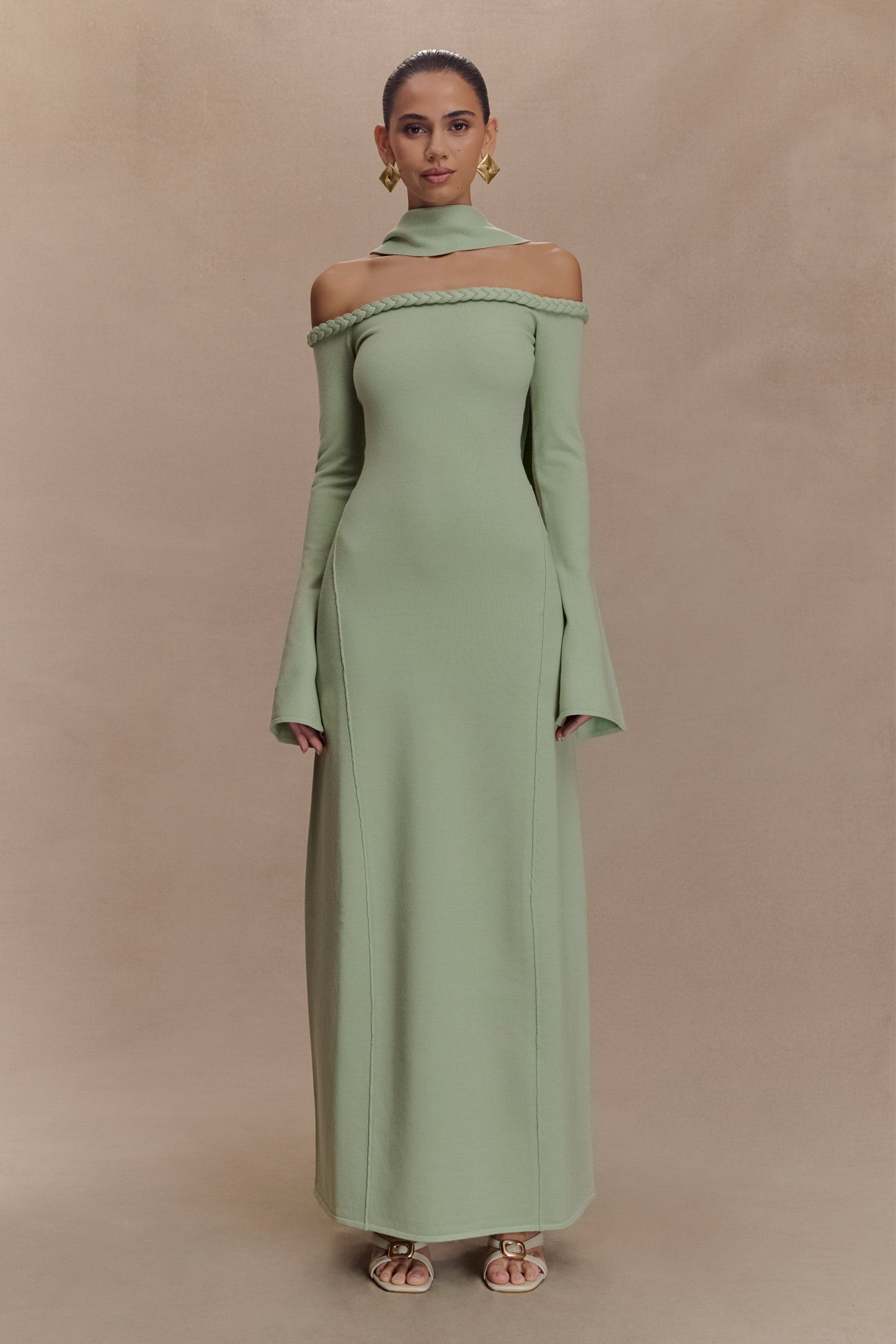 Robe Maxi en Tricot sans Bretelles Heidi avec Écharpe - Vert Pastel