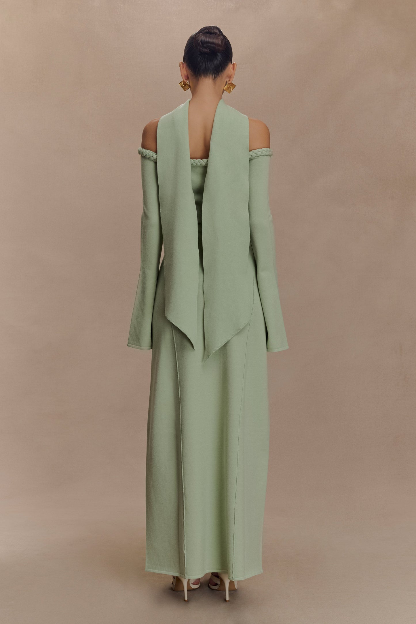 Robe Maxi en Tricot sans Bretelles Heidi avec Écharpe - Vert Pastel