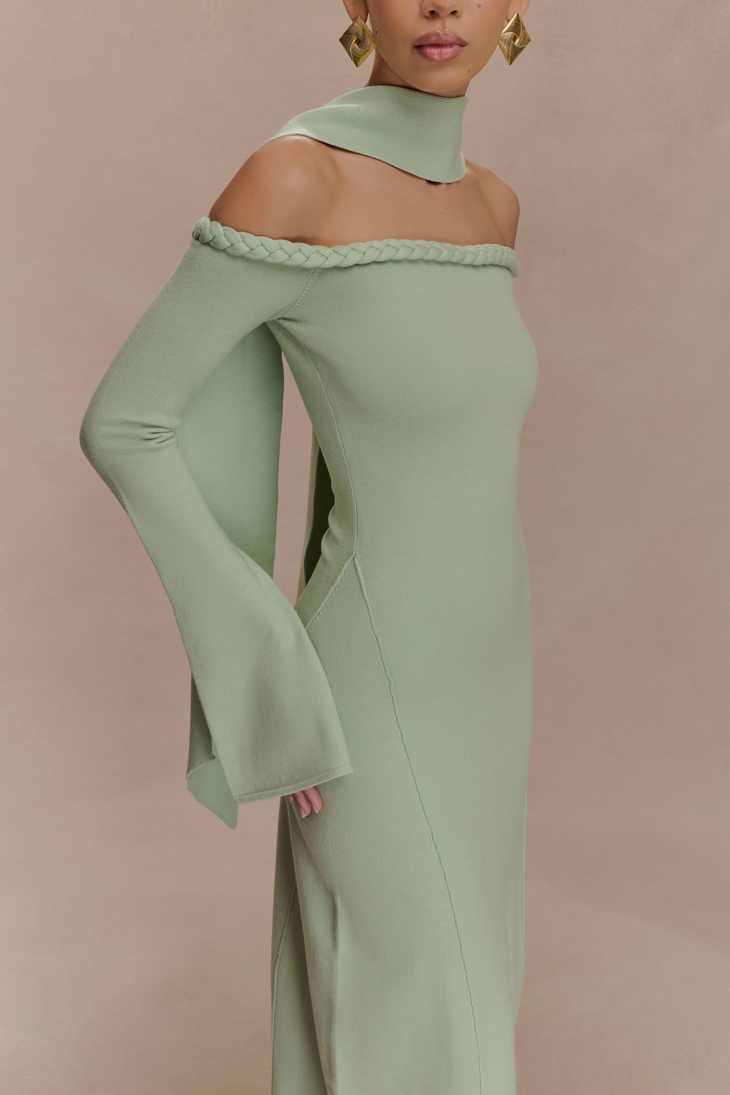 Robe Maxi en Tricot sans Bretelles Heidi avec Écharpe - Vert Pastel