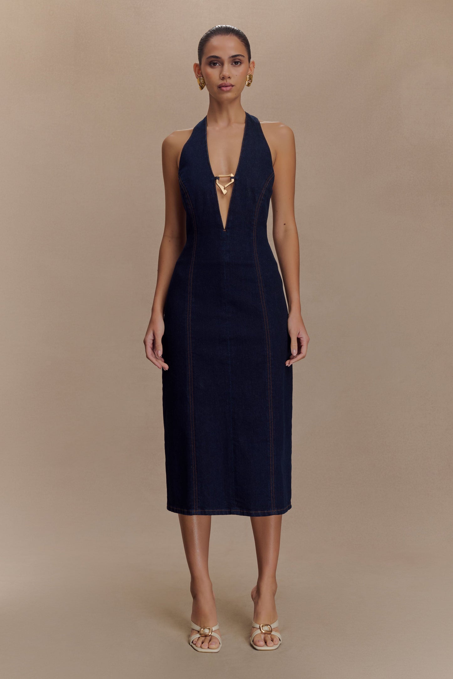Robe midi en jean à porter en bandoulière Shauna - Bleu indigo