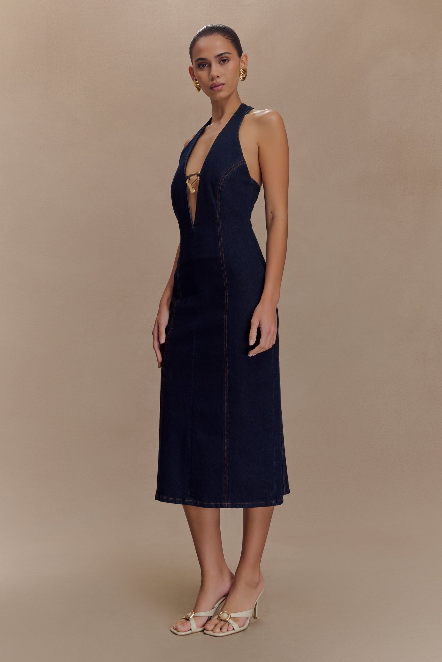 Robe midi en jean à porter en bandoulière Shauna - Bleu indigo