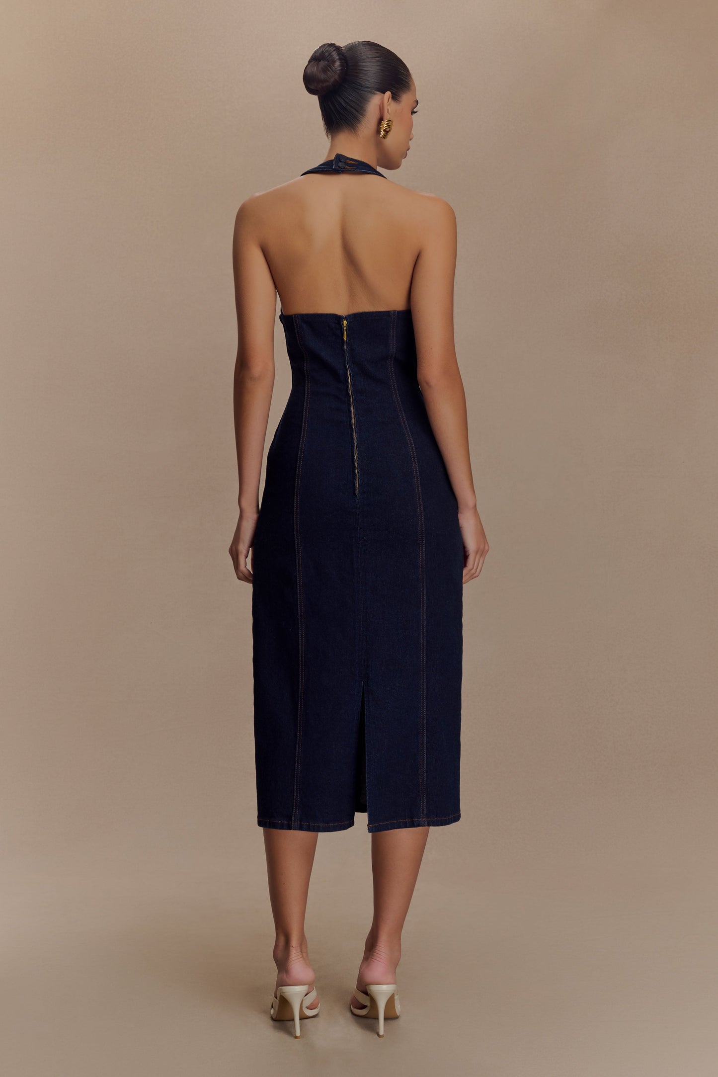 Robe midi en jean à porter en bandoulière Shauna - Bleu indigo
