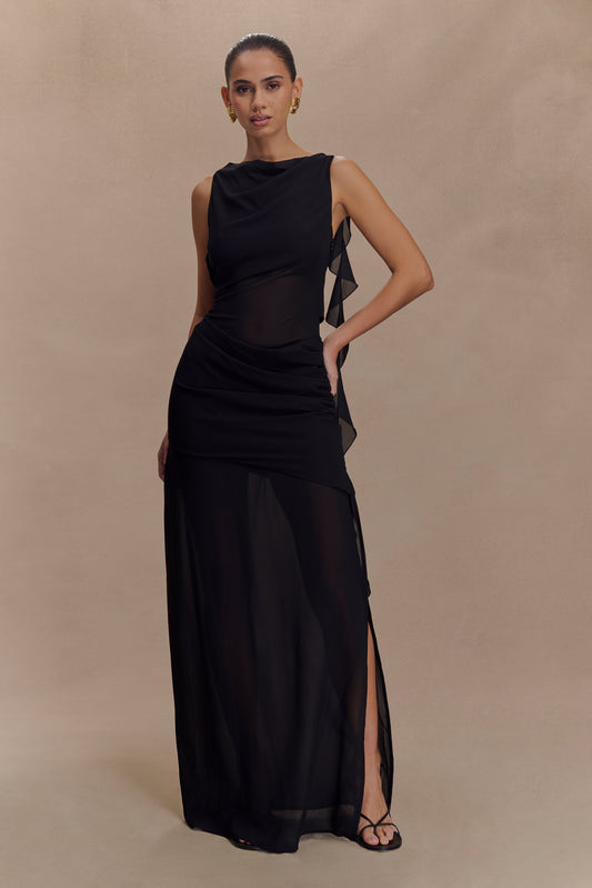 Robe Maxi en Chiffon Drapée Daria - Noire