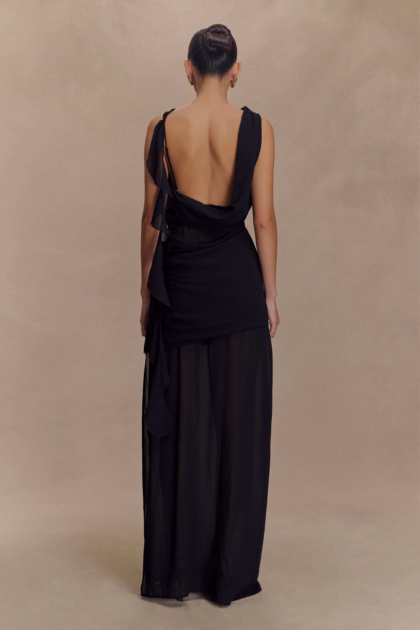Robe Maxi en Chiffon Drapée Daria - Noire