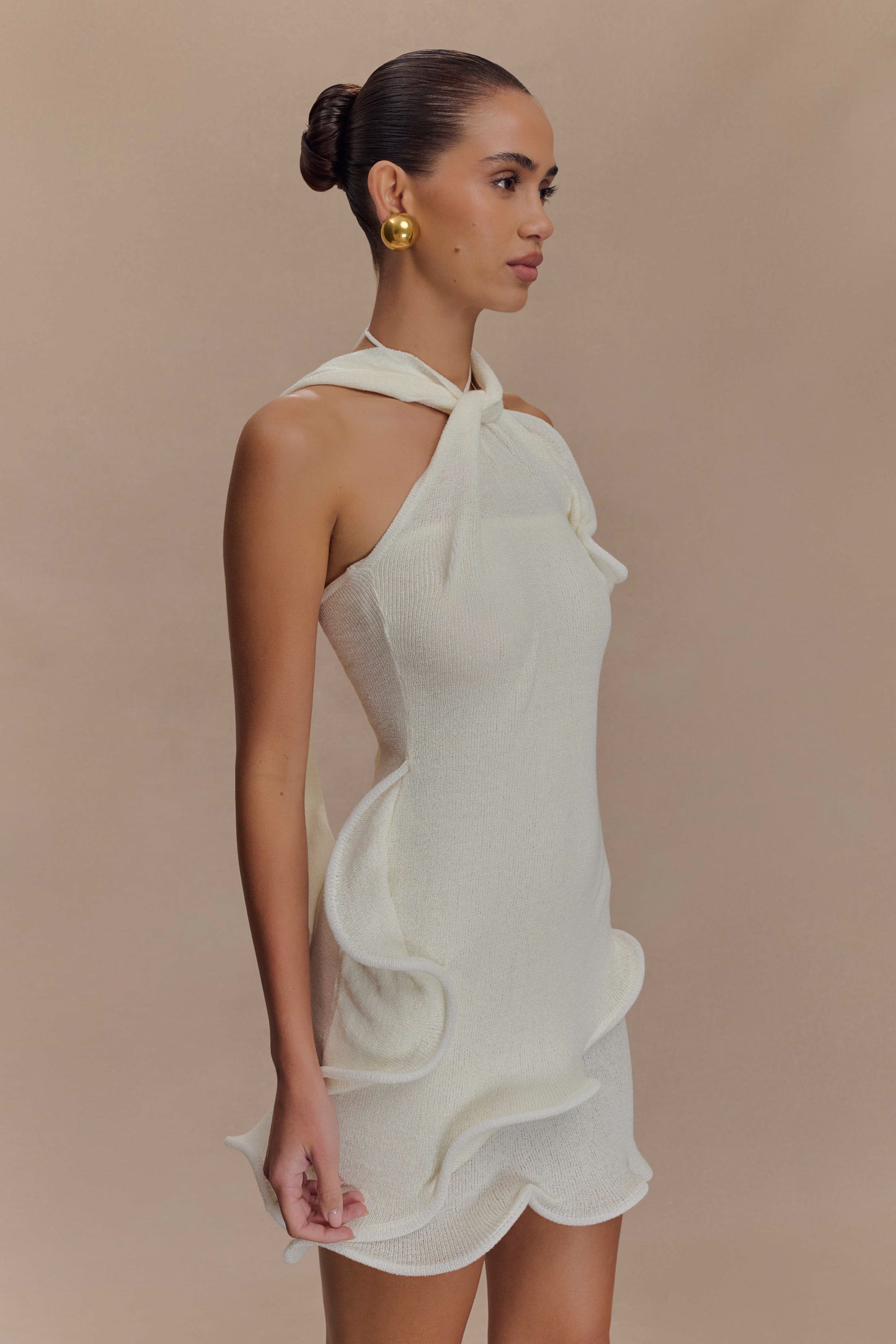 Mini-robe Caprice en jersey à col montant - Blanc