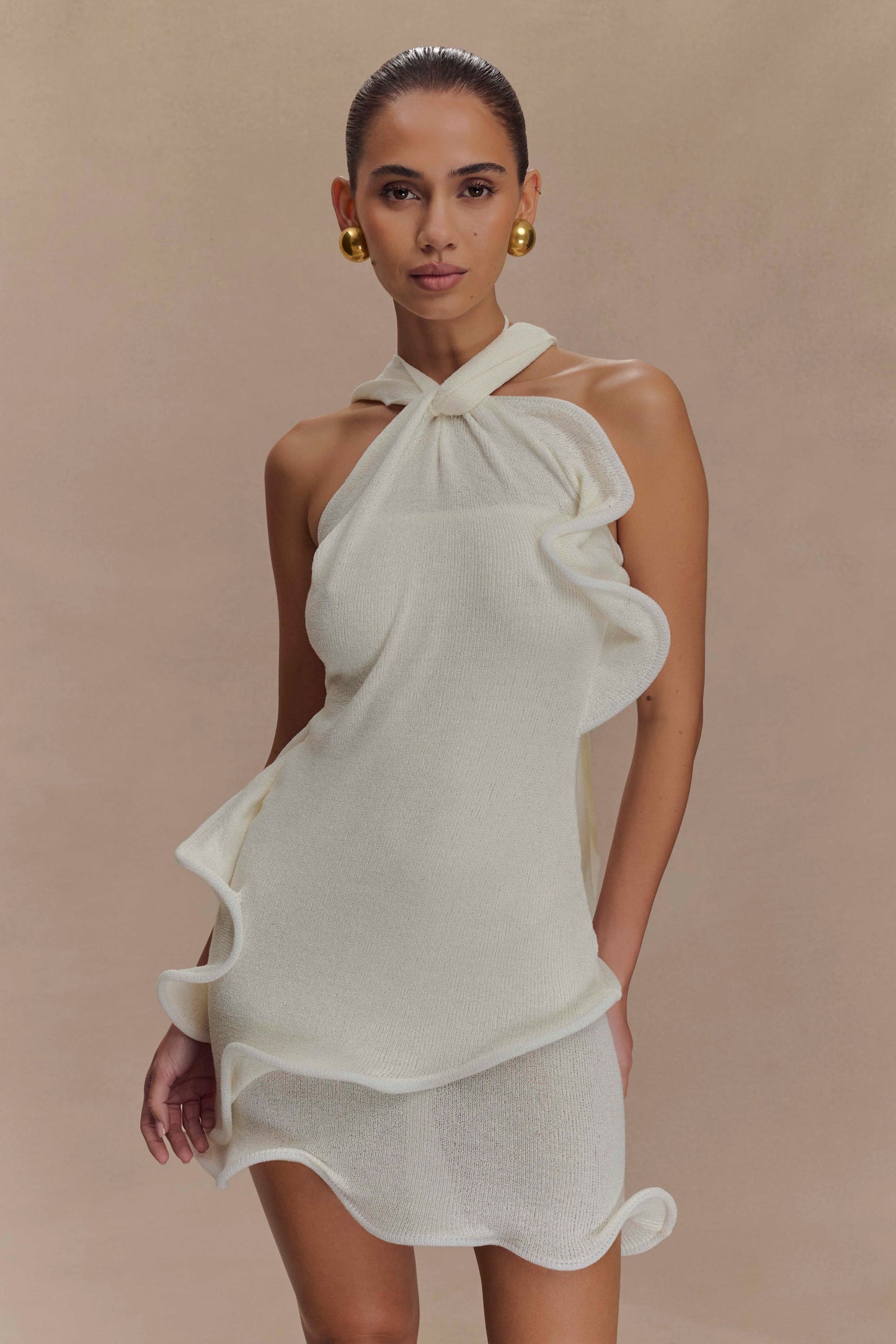 Mini-robe Caprice en jersey à col montant - Blanc