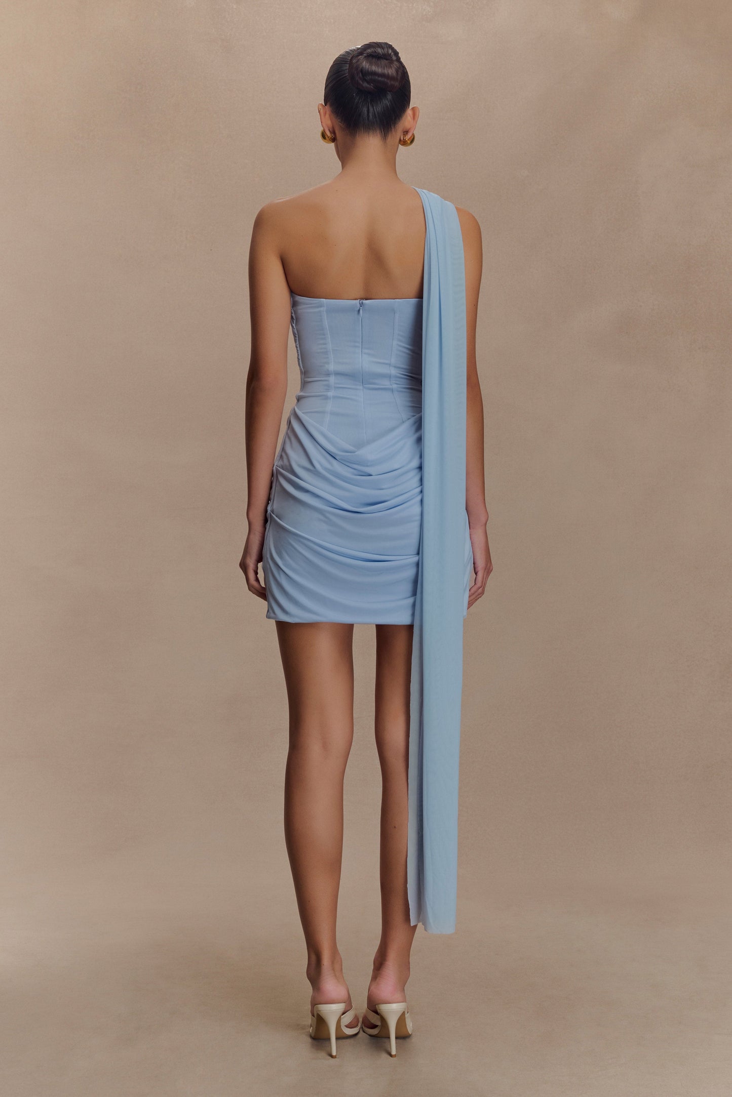 Mini-robe Mattea en jersey fluide et en maille avec foulard - Bleu clair