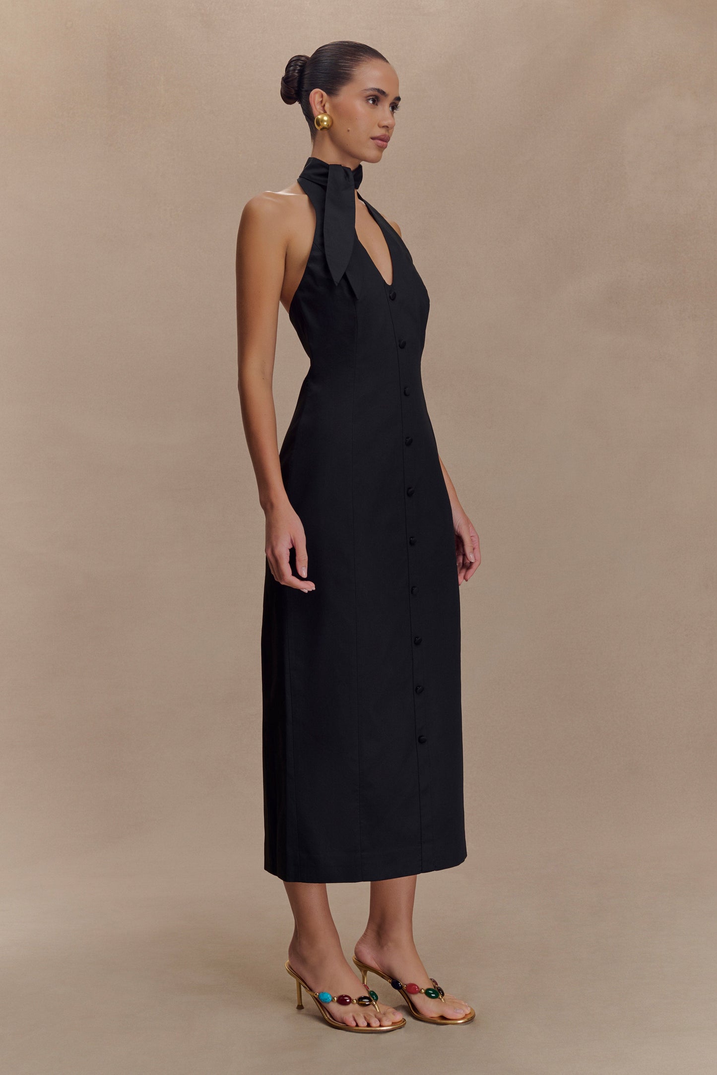 Robe midi à col montant Simona - Noir