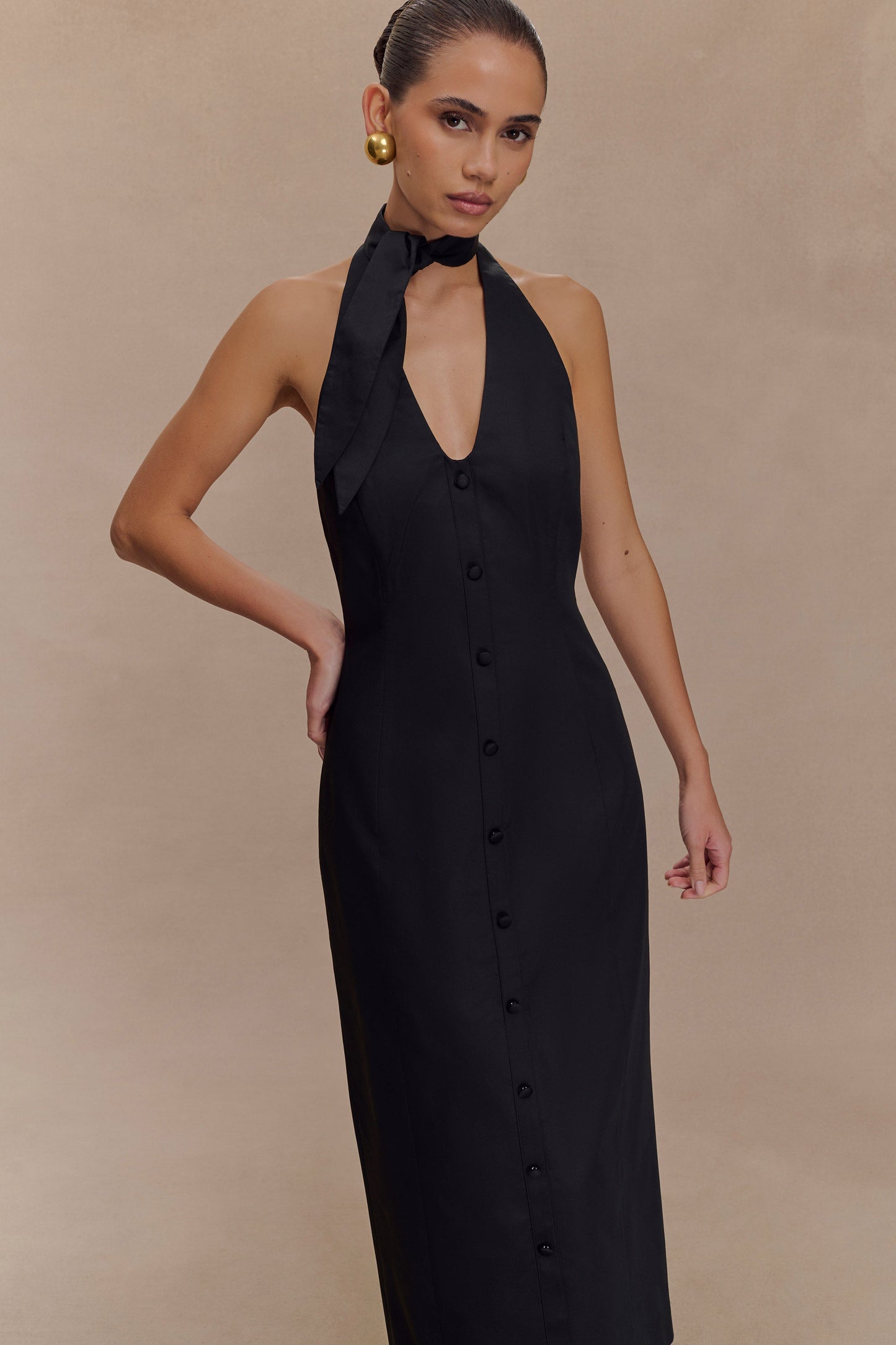 Robe midi à col montant Simona - Noir