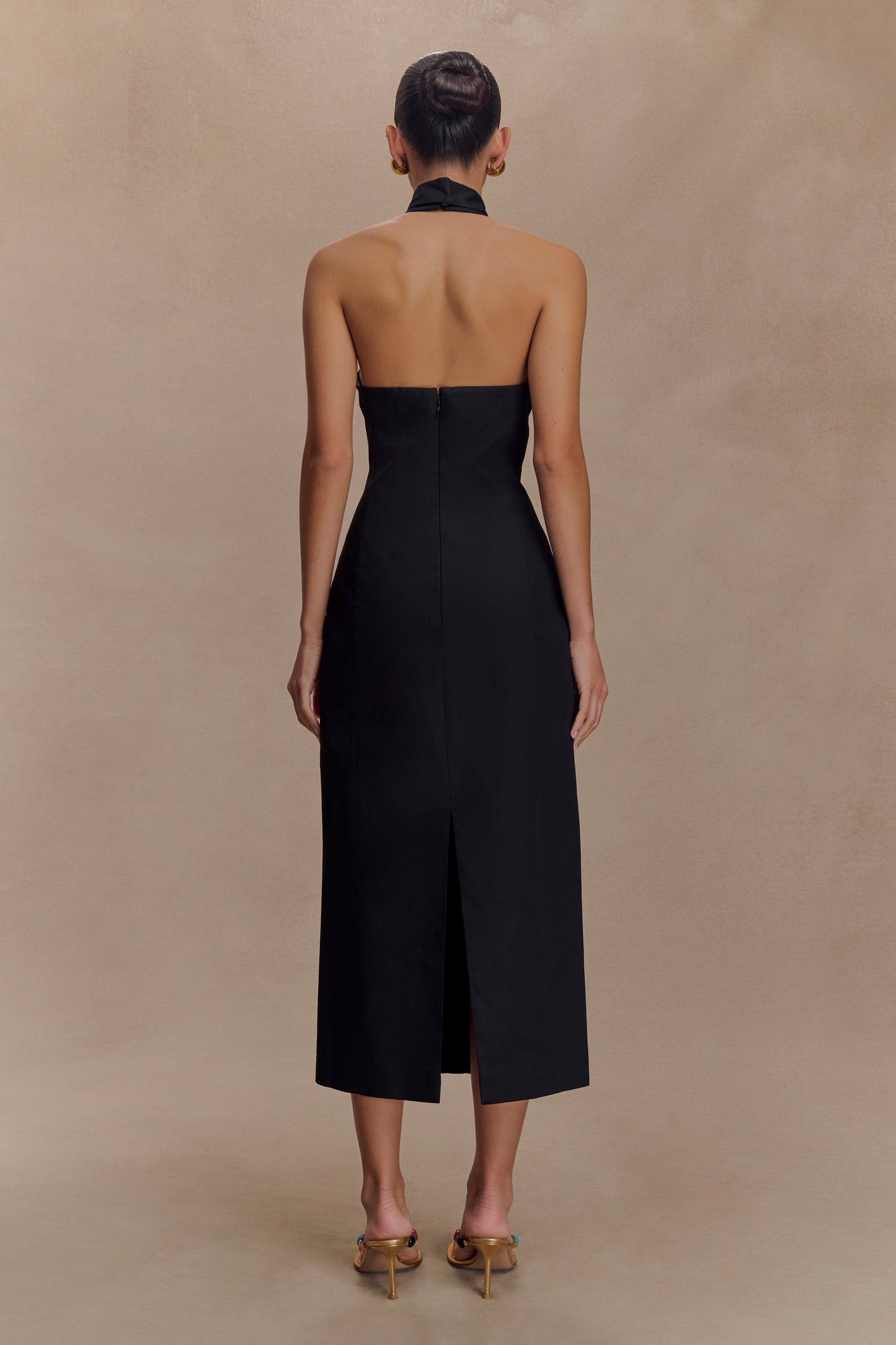 Robe midi à col montant Simona - Noir
