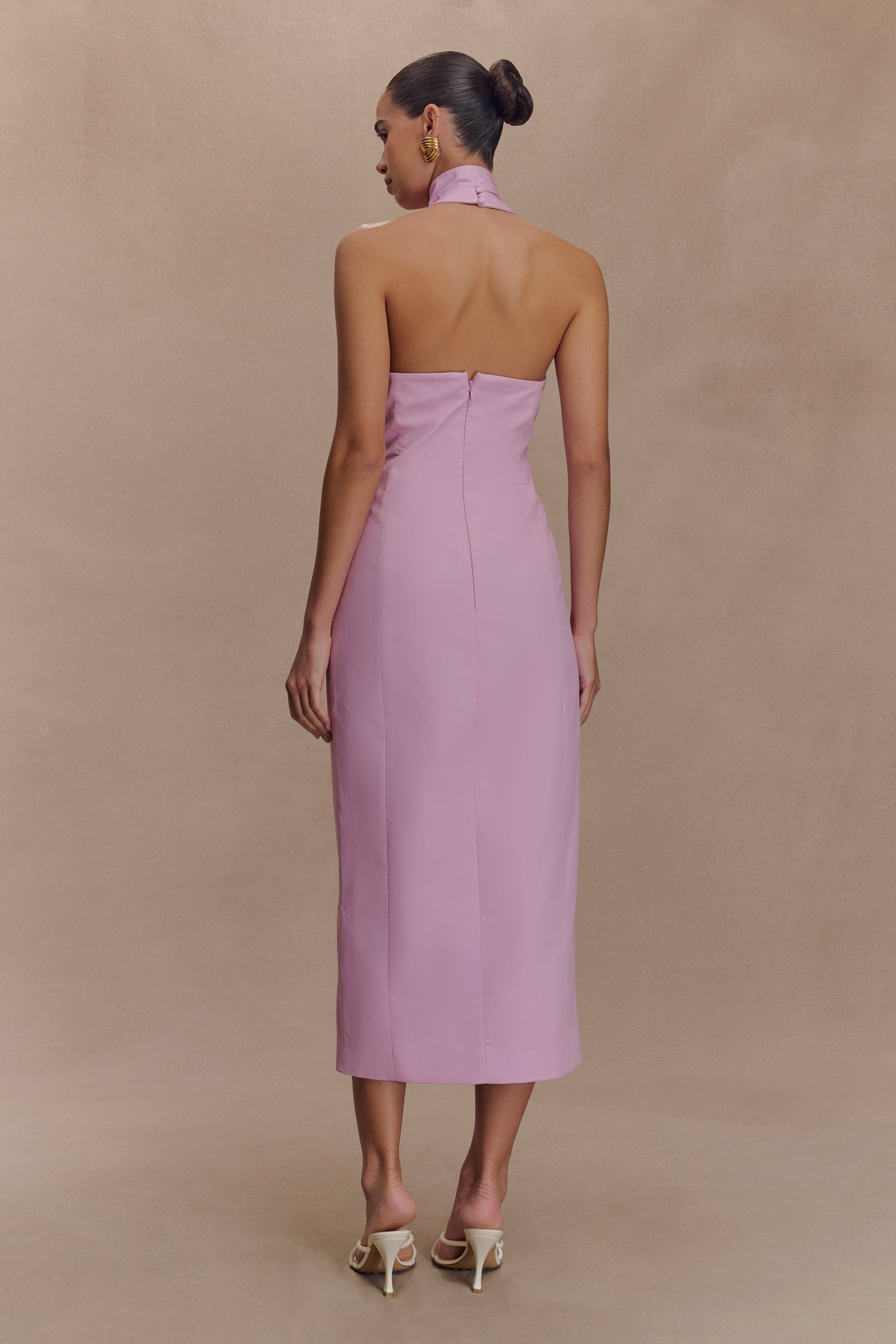 Robe midi à col halter Simona - Rose poudré