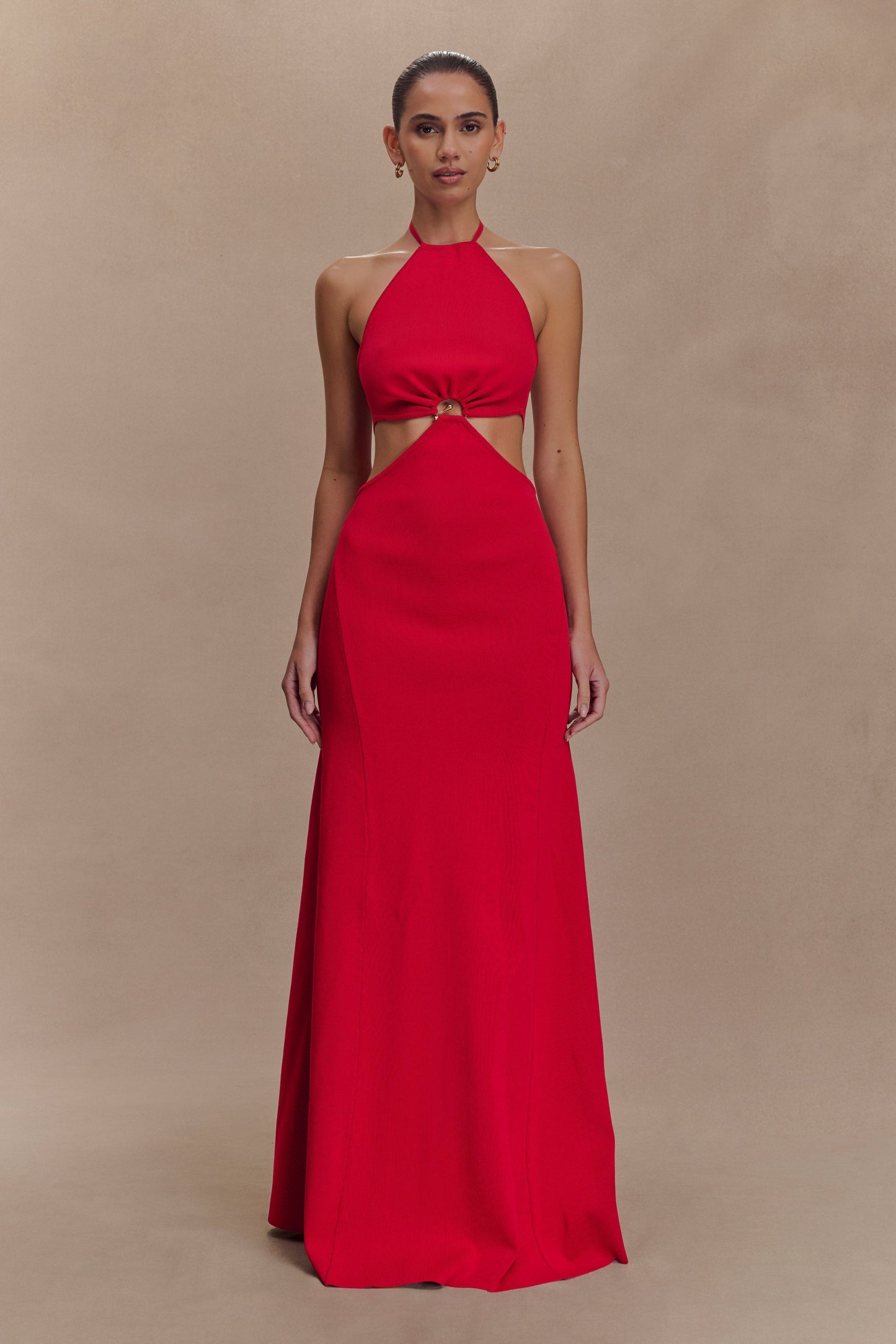 Marlowe Robe Maxi Tricotée à Manches Frangées - Rouge