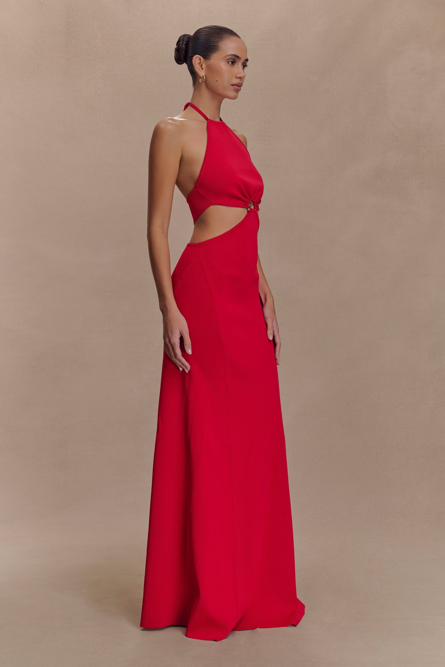 Marlowe Robe Maxi Tricotée à Manches Frangées - Rouge