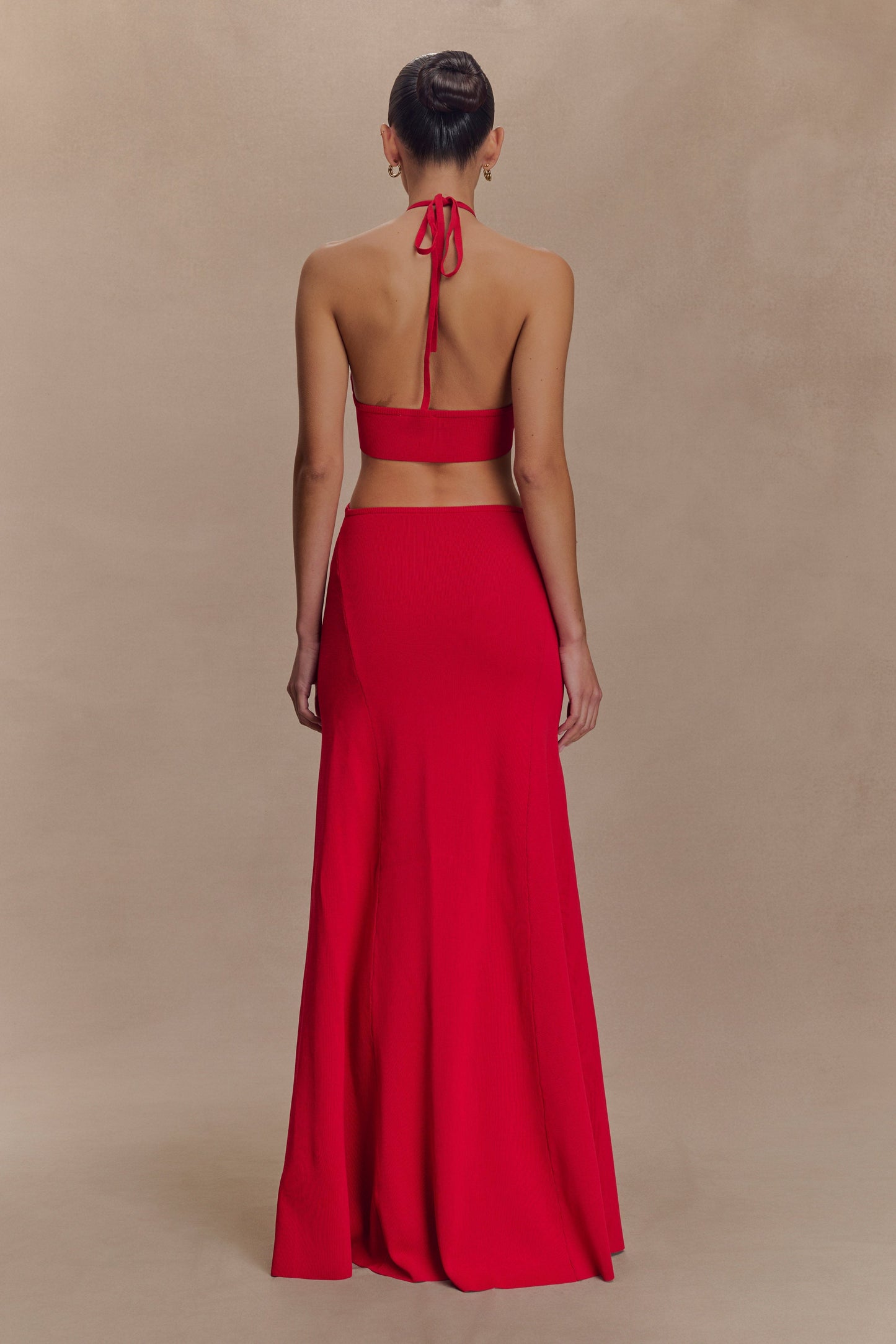 Marlowe Robe Maxi Tricotée à Manches Frangées - Rouge