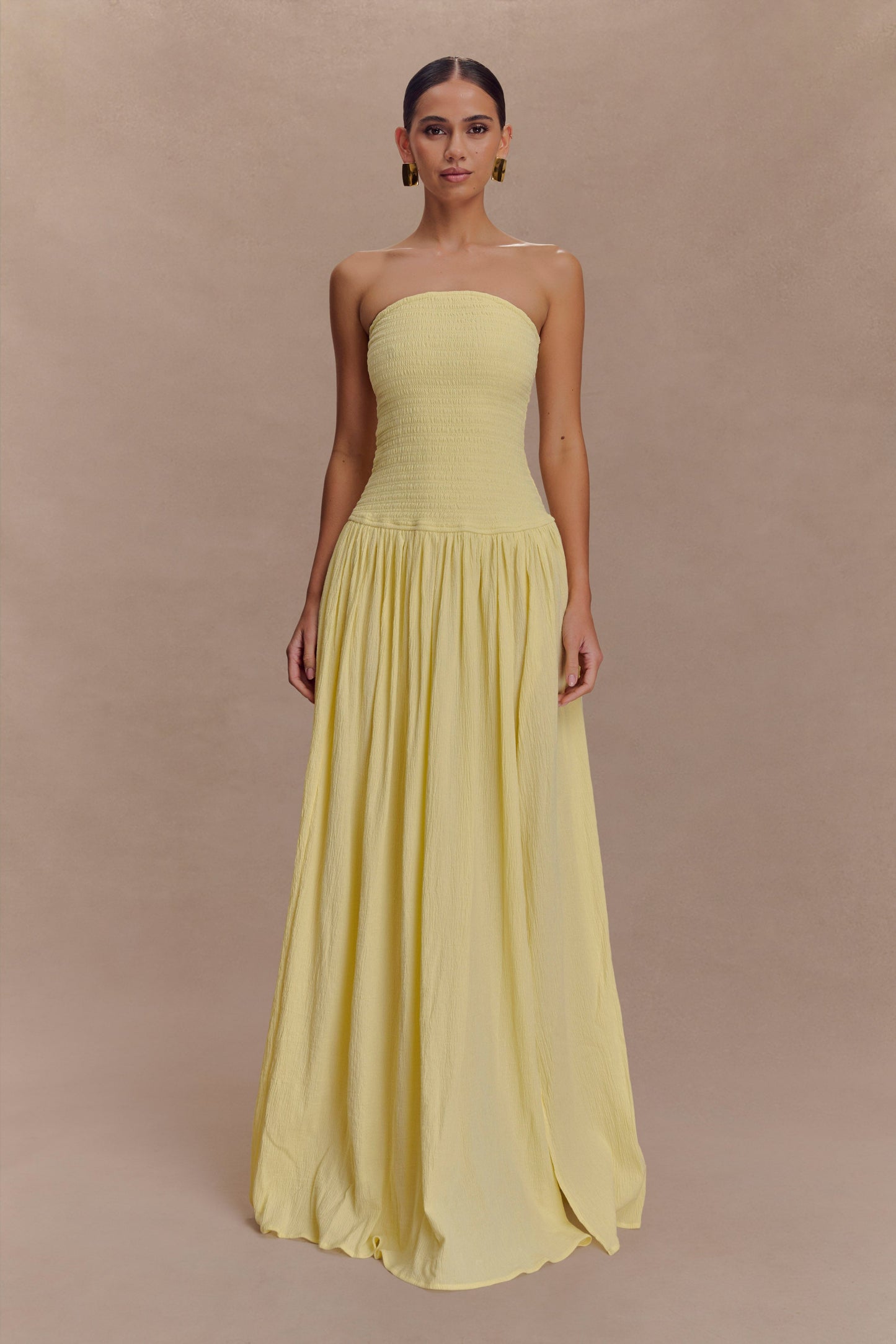 Maureen Robe Maxi en Coton à Plis - Citron