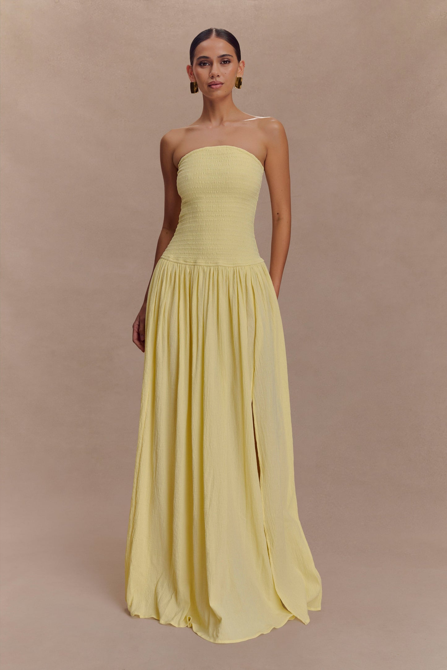 Maureen Robe Maxi en Coton à Plis - Citron
