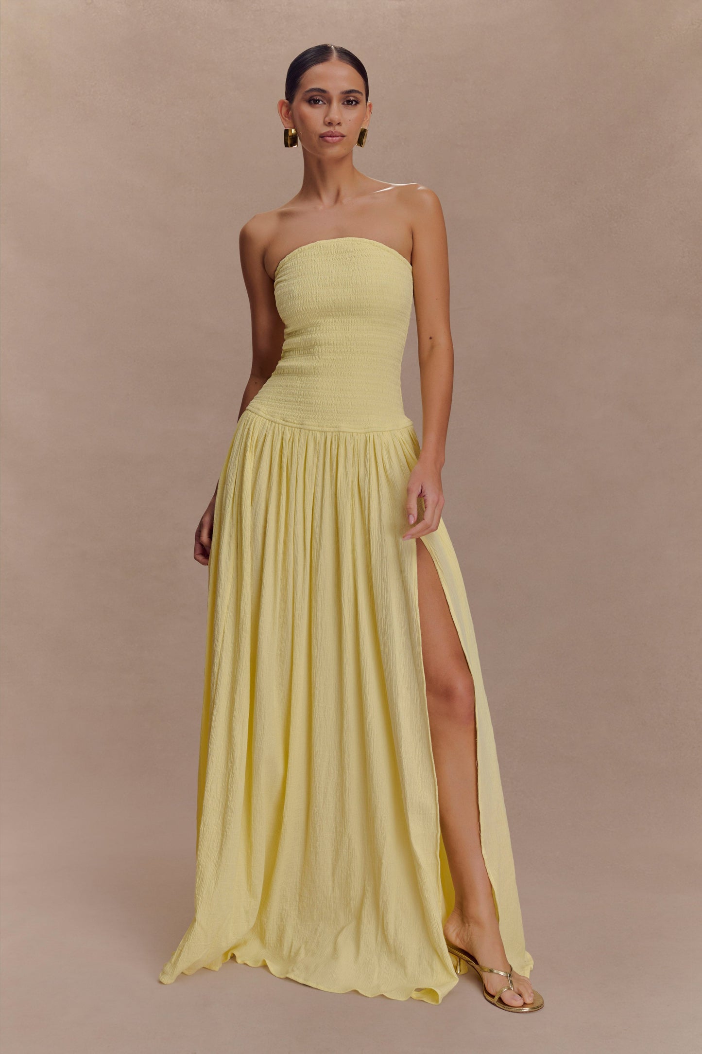 Maureen Robe Maxi en Coton à Plis - Citron