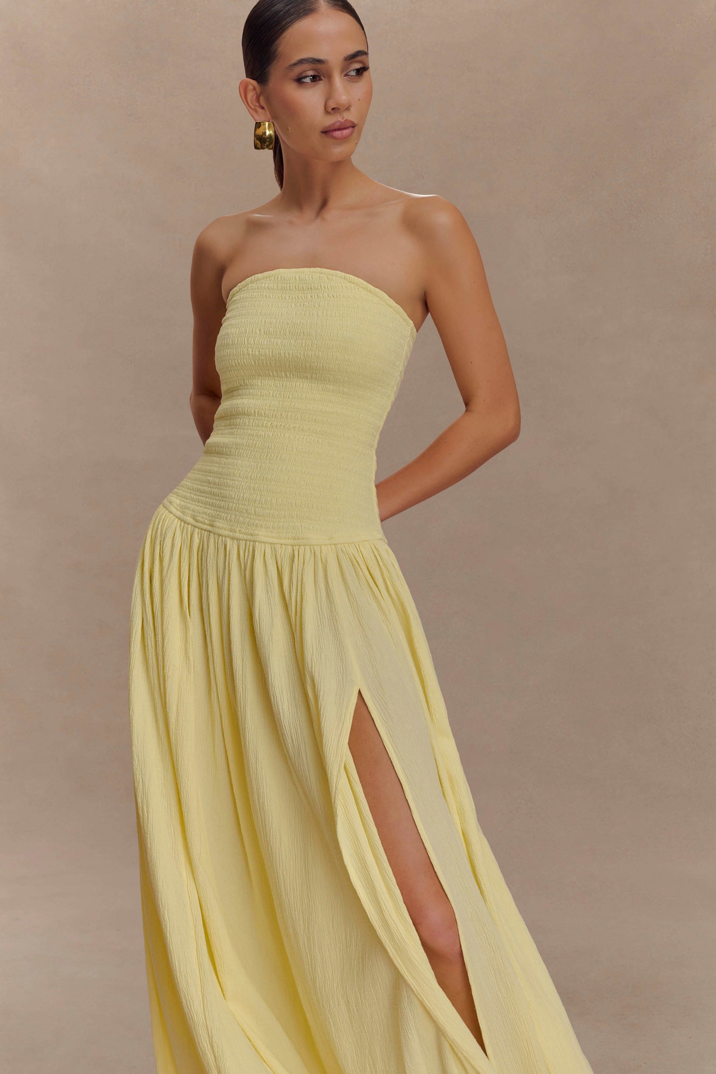Maureen Robe Maxi en Coton à Plis - Citron