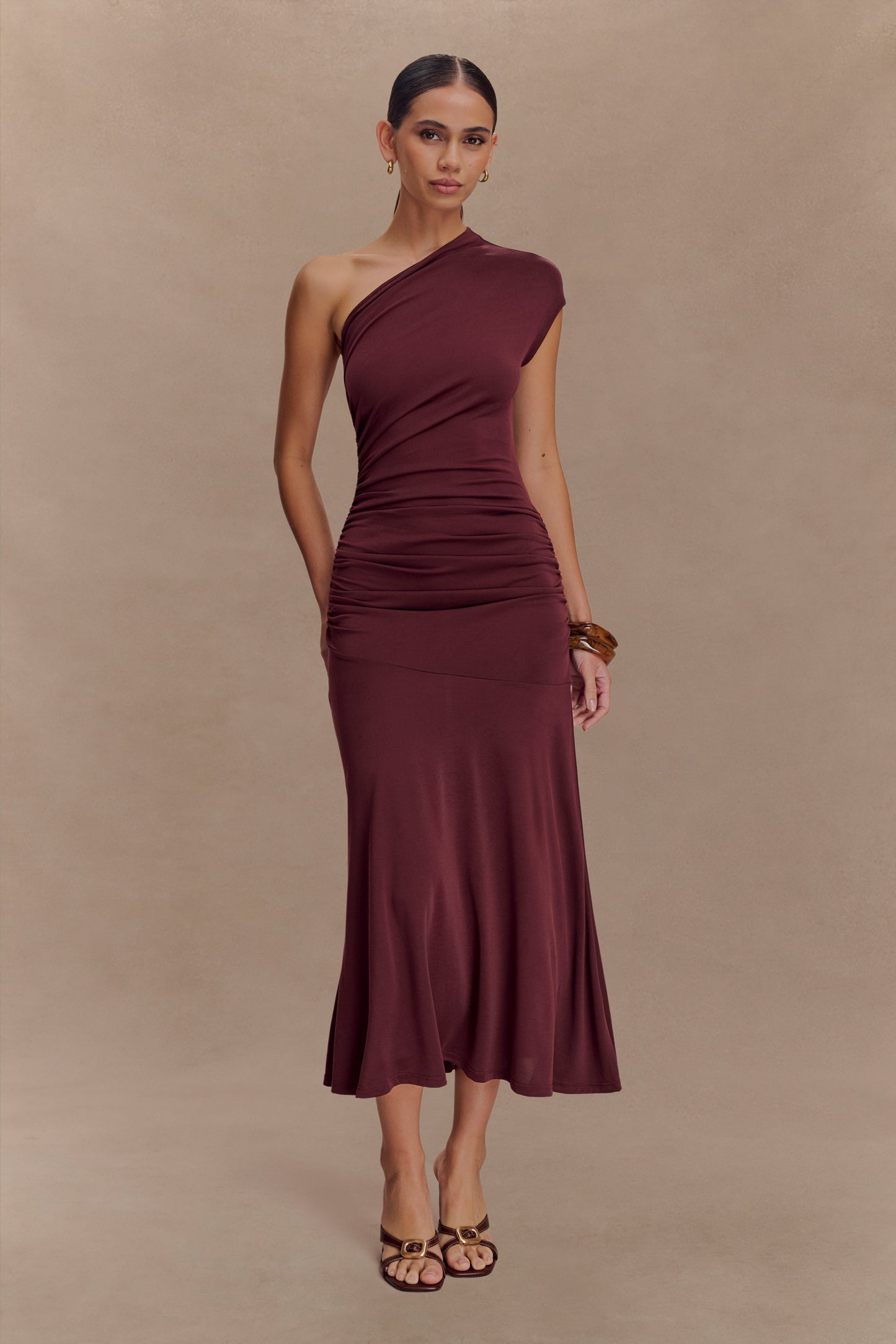 Robe midi asymétrique en jersey pêche de Chloe - Brun-rouge