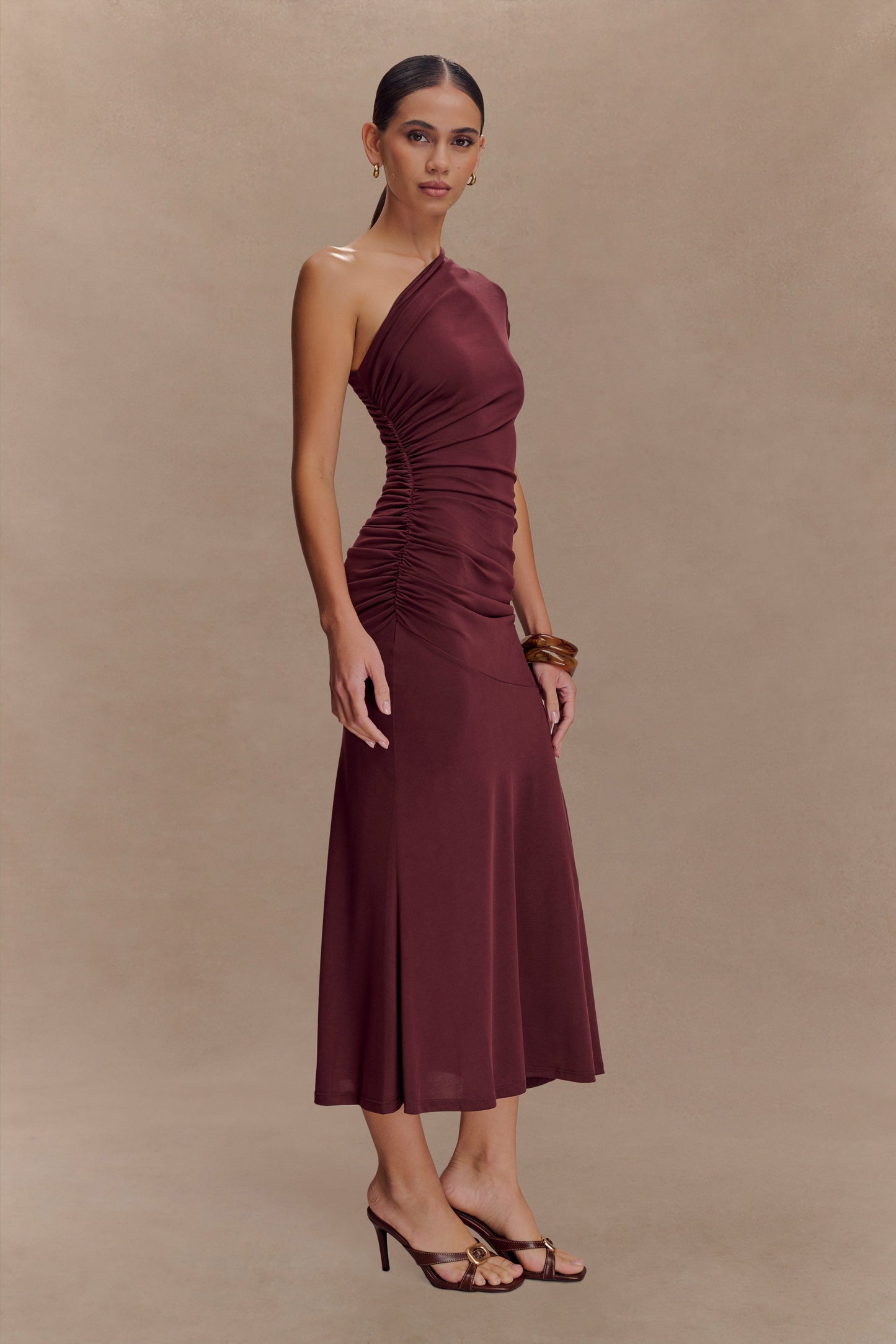 Robe midi asymétrique en jersey pêche de Chloe - Brun-rouge