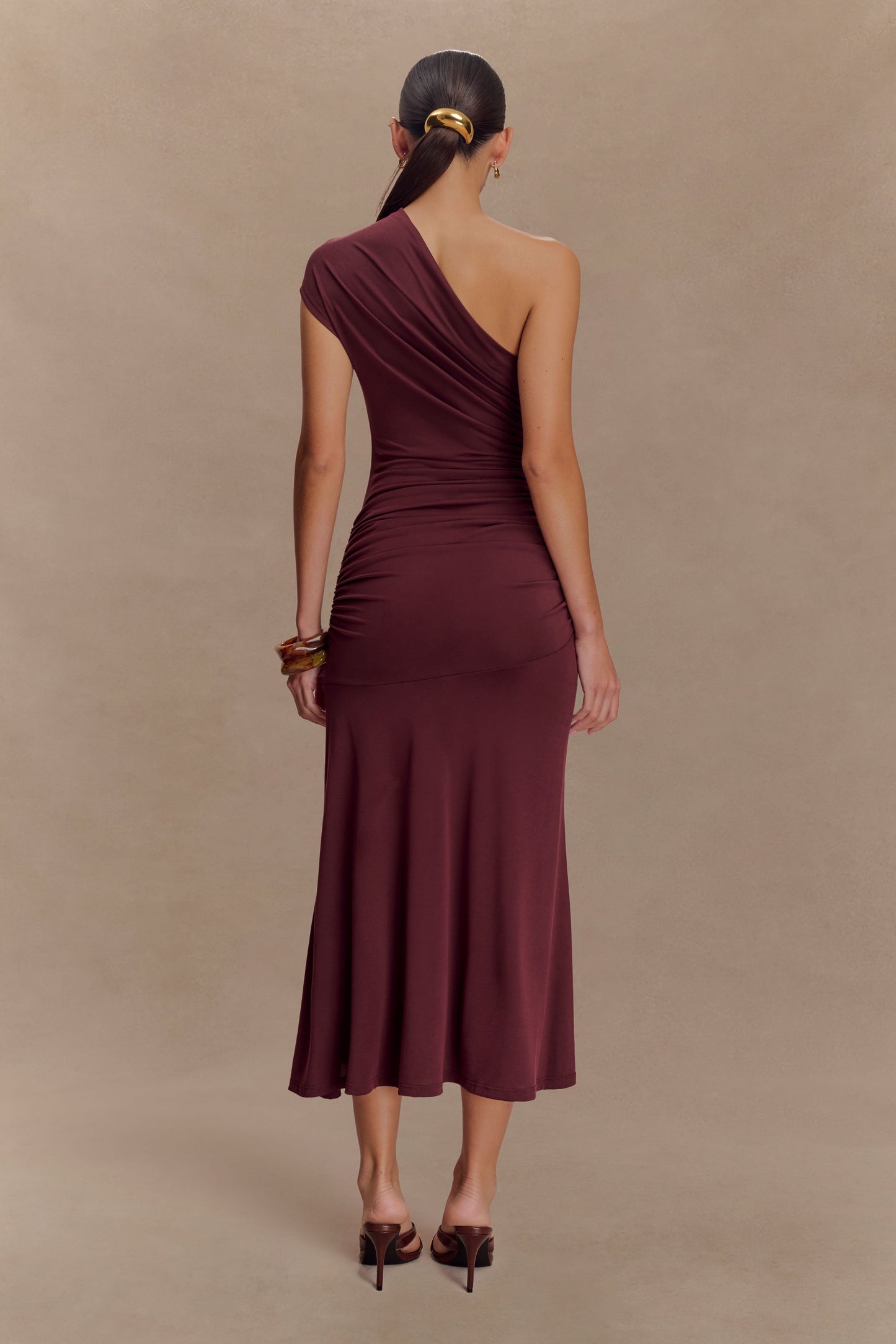 Robe midi asymétrique en jersey pêche de Chloe - Brun-rouge