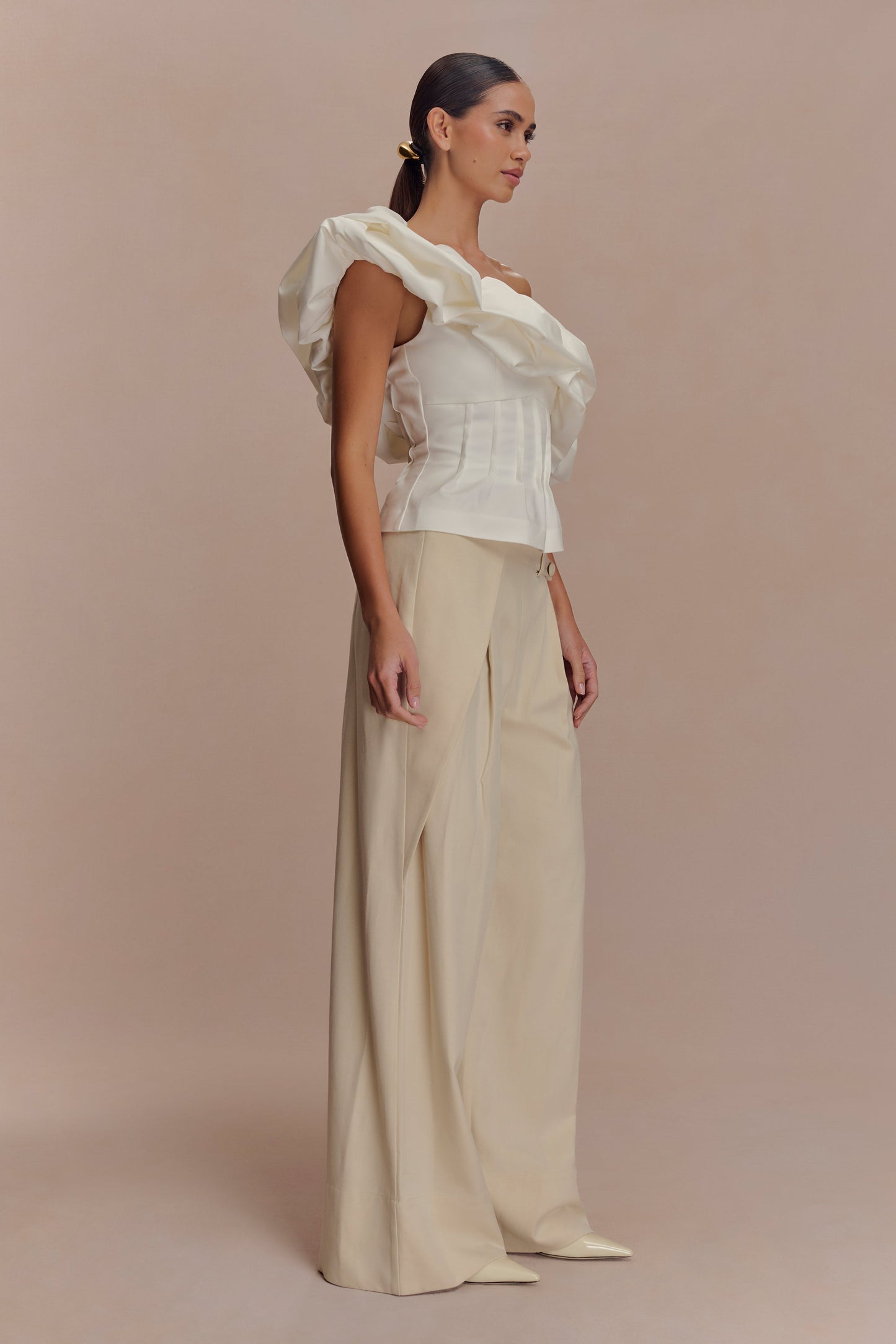 Top à une épaule à bulles Debbie - Blanc