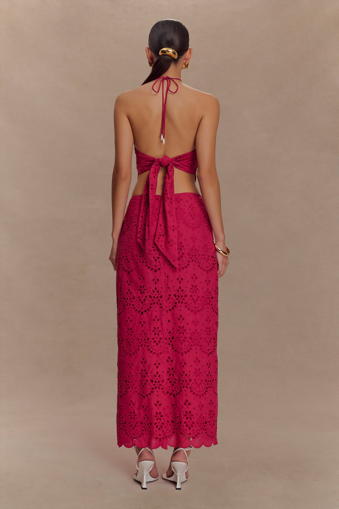 Jupe mi-longue brodée Kensley - Dragonfruit
