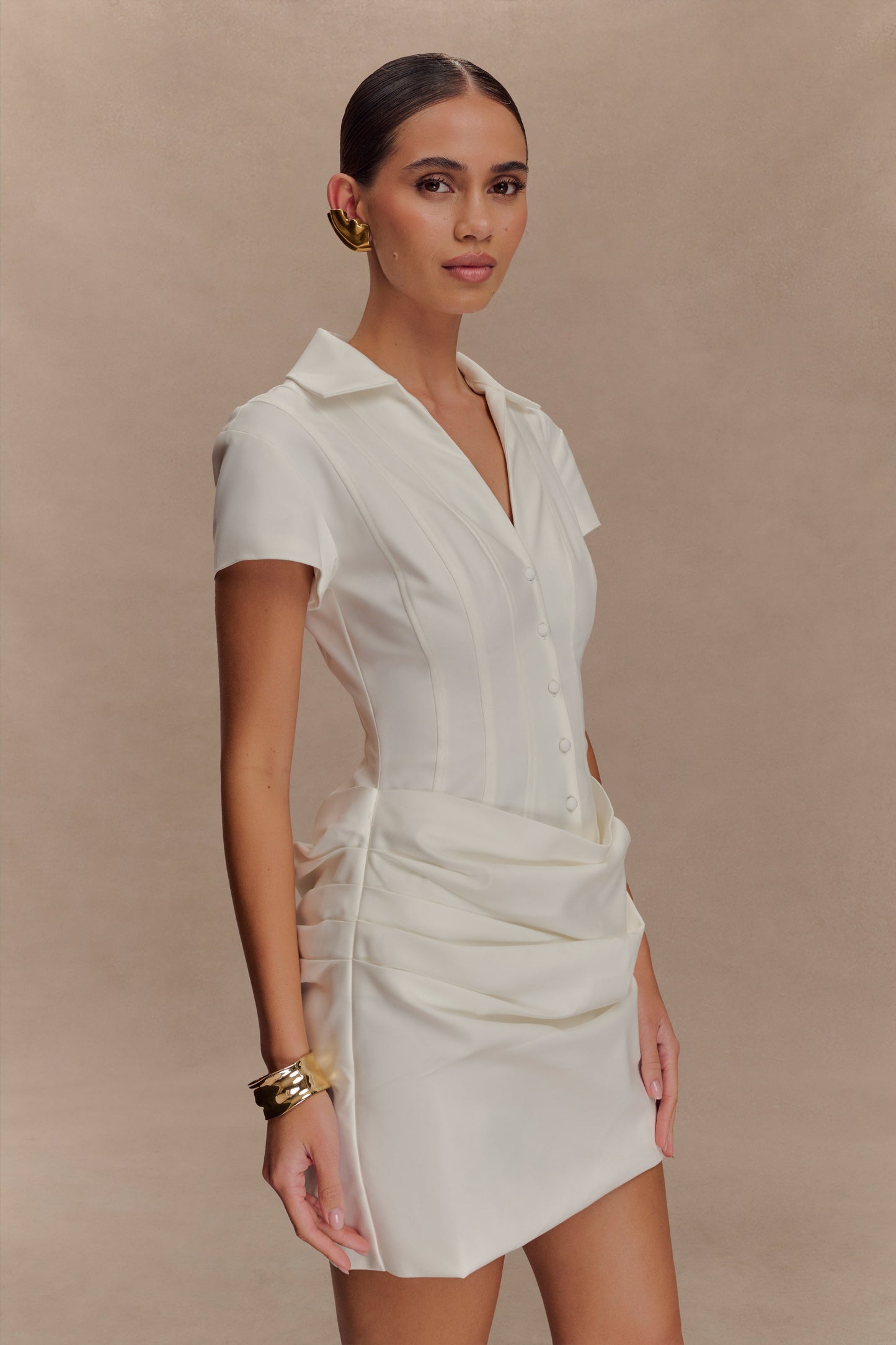 Mini-robe en coton à col montant Tarryn - Blanc