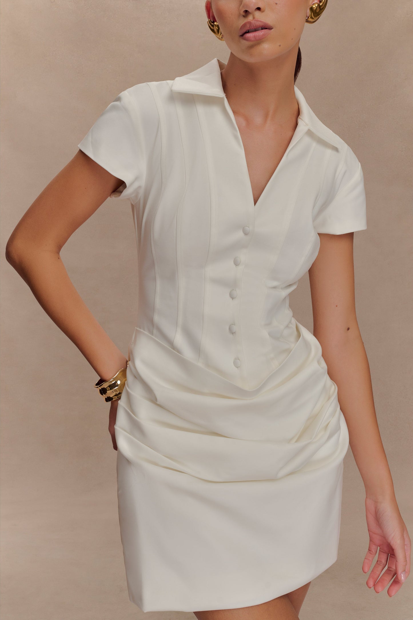 Mini-robe en coton à col montant Tarryn - Blanc