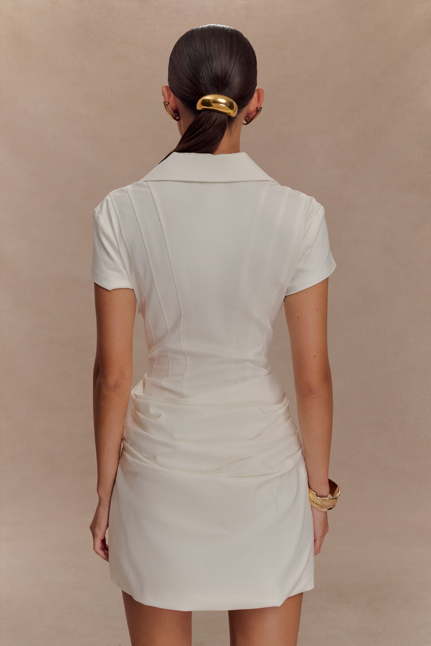 Mini-robe en coton à col montant Tarryn - Blanc