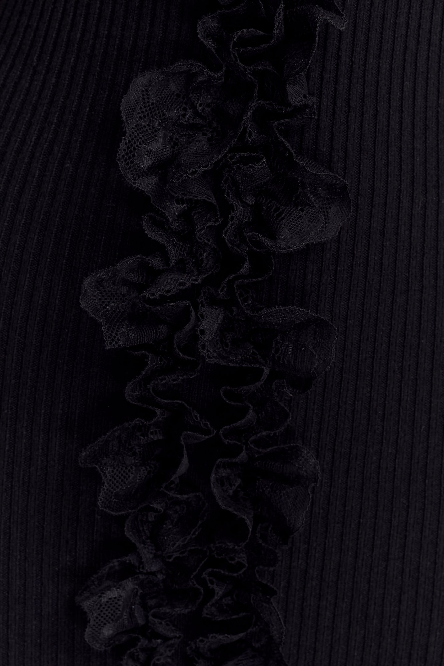 Robe mi-longue en jersey à volants et dentelle Shay - Noir
