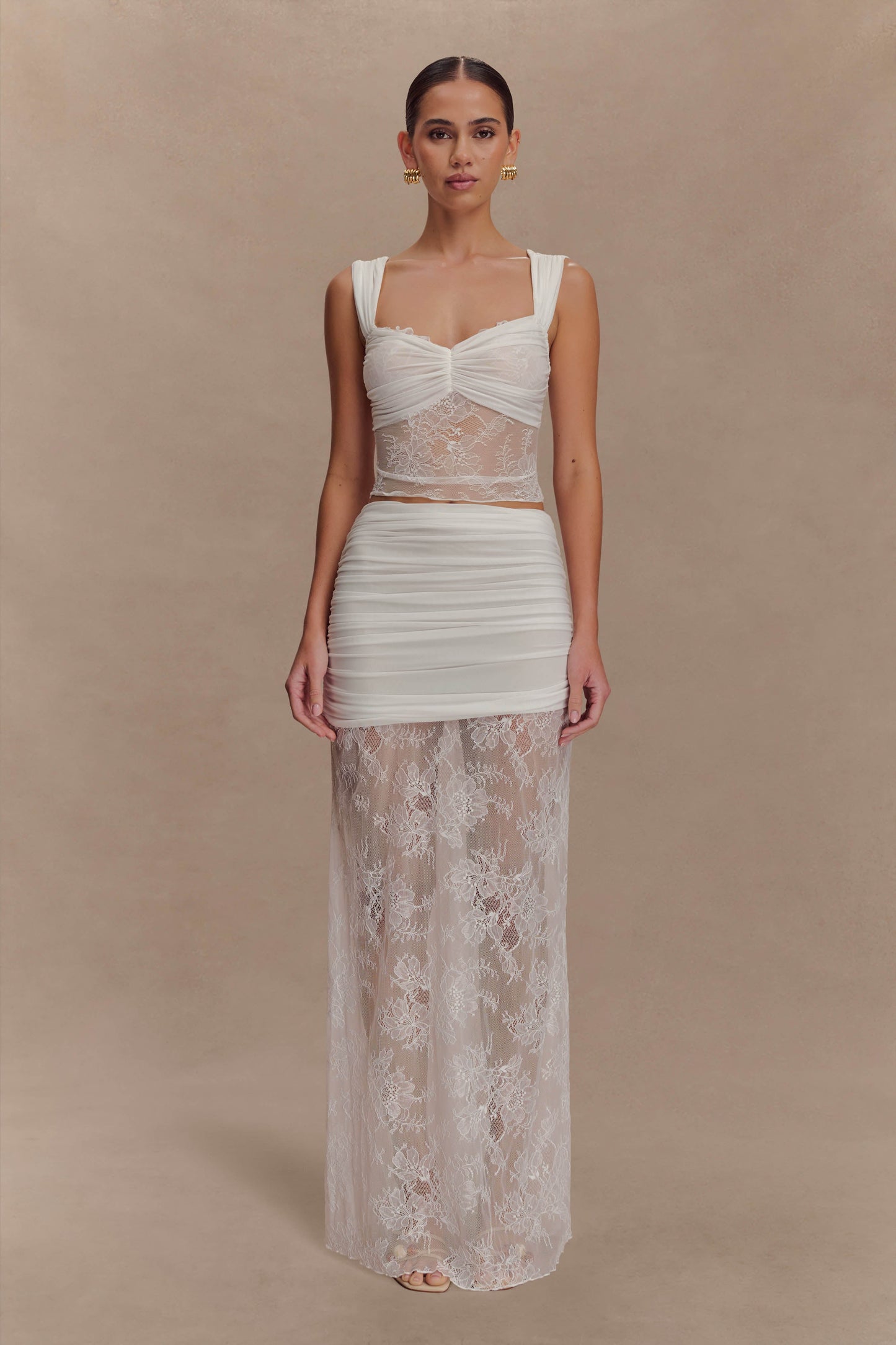 Jupe Maxi Guinevere en Dentelle et Maille - Ivoire