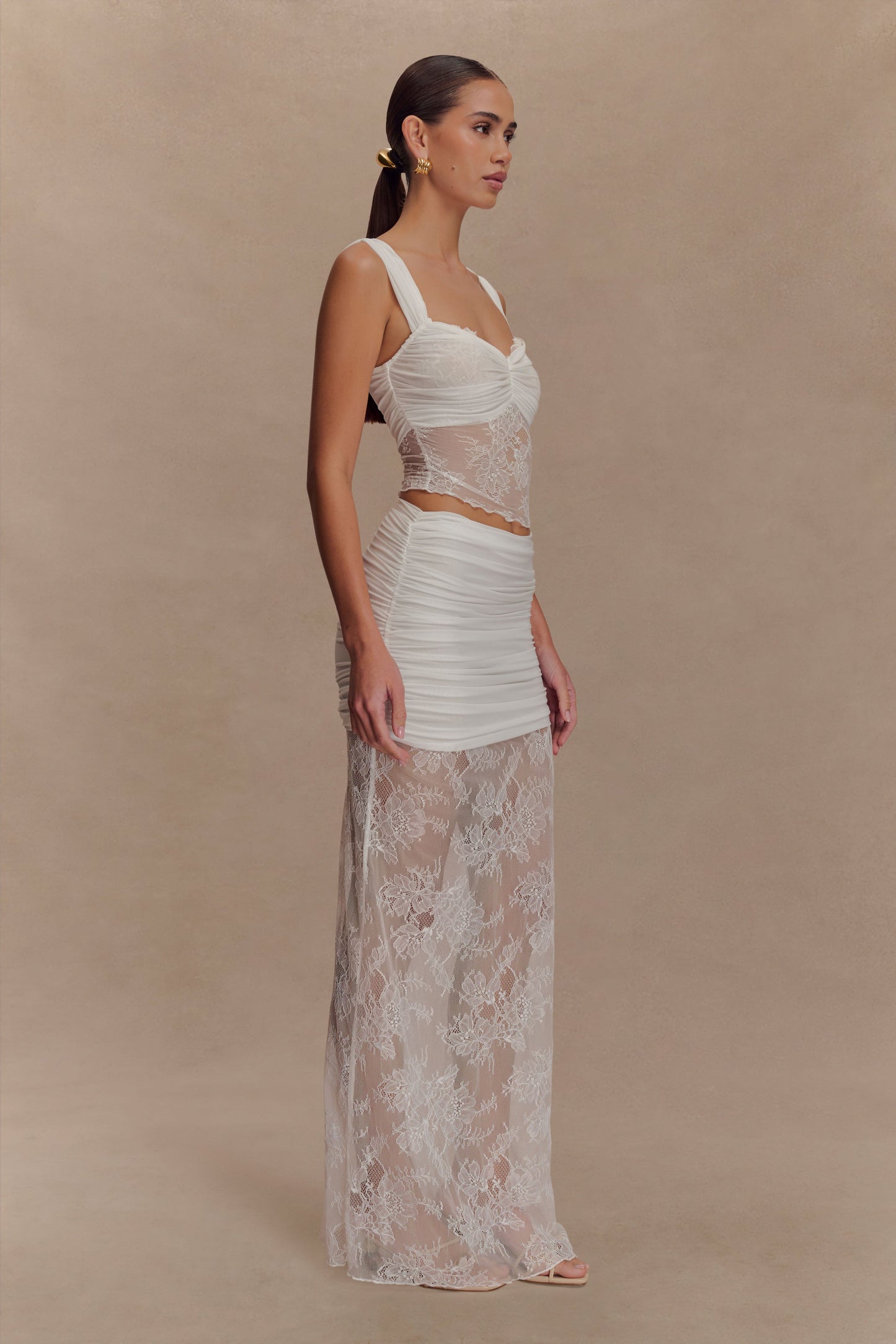 Jupe Maxi Guinevere en Dentelle et Maille - Ivoire