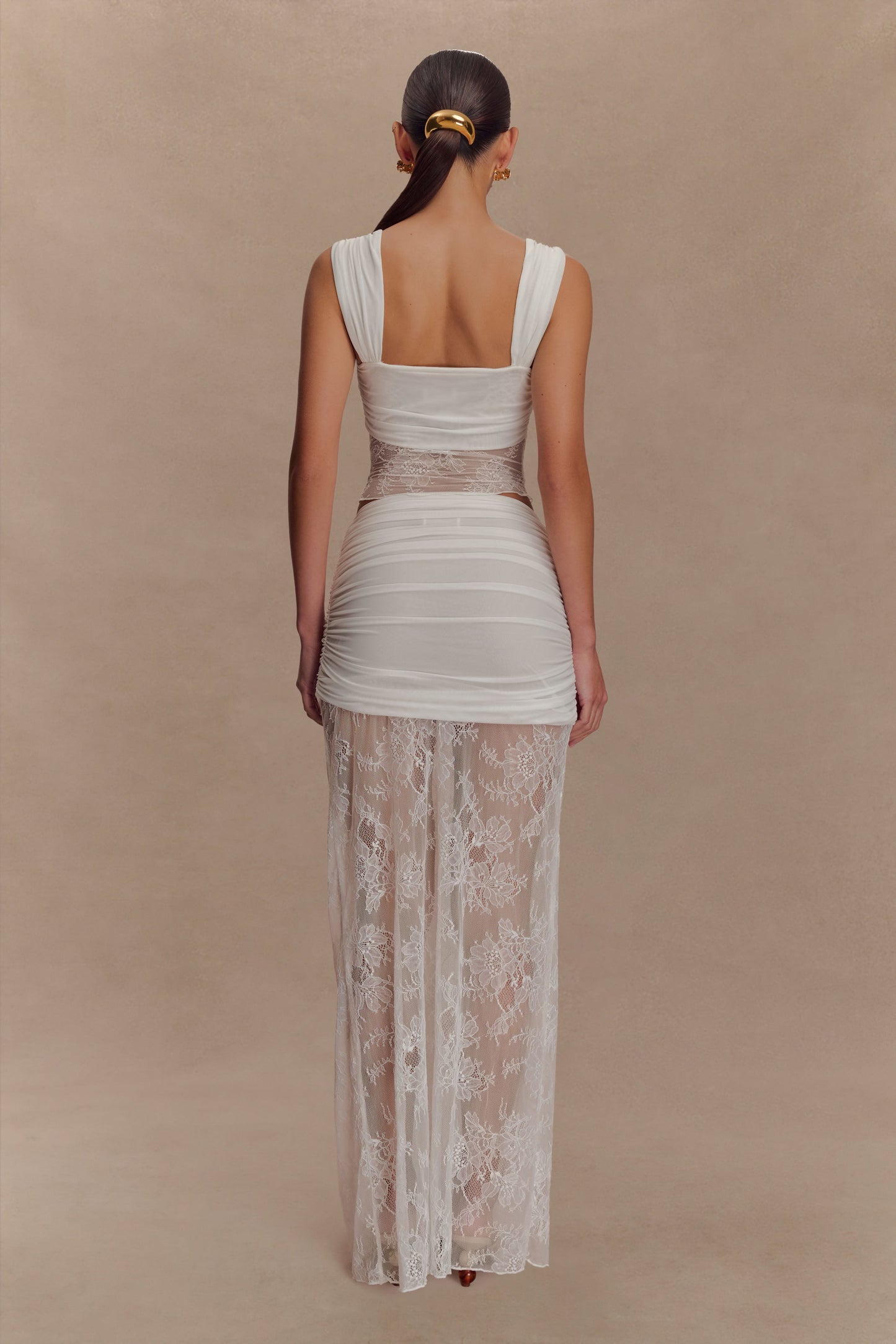 Jupe Maxi Guinevere en Dentelle et Maille - Ivoire