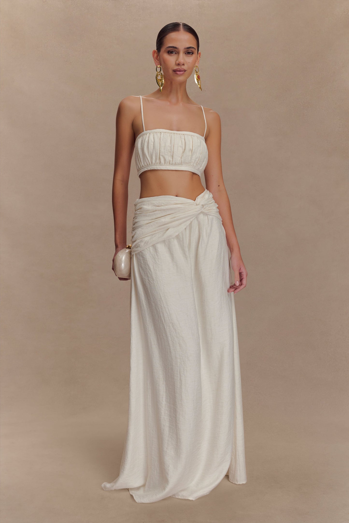 Bandeau en lin à plis Scottie - Marbré avoine