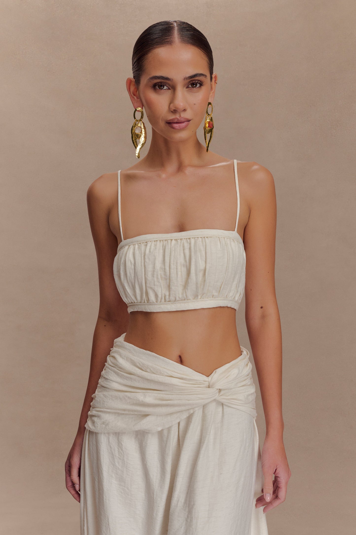 Bandeau en lin à plis Scottie - Marbré avoine