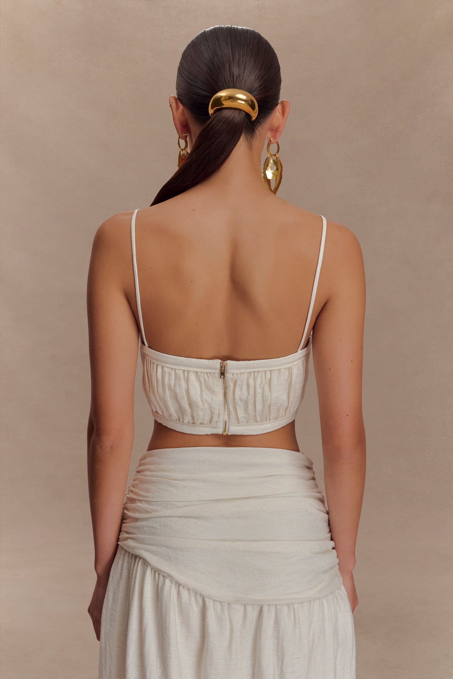 Bandeau en lin à plis Scottie - Marbré avoine