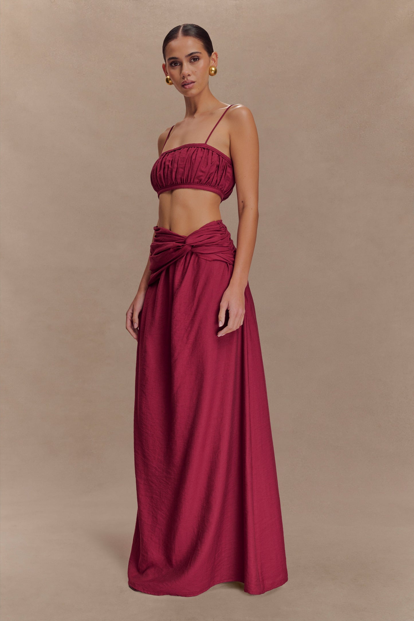 Bandeau en lin à volants Scottie - Vin rouge