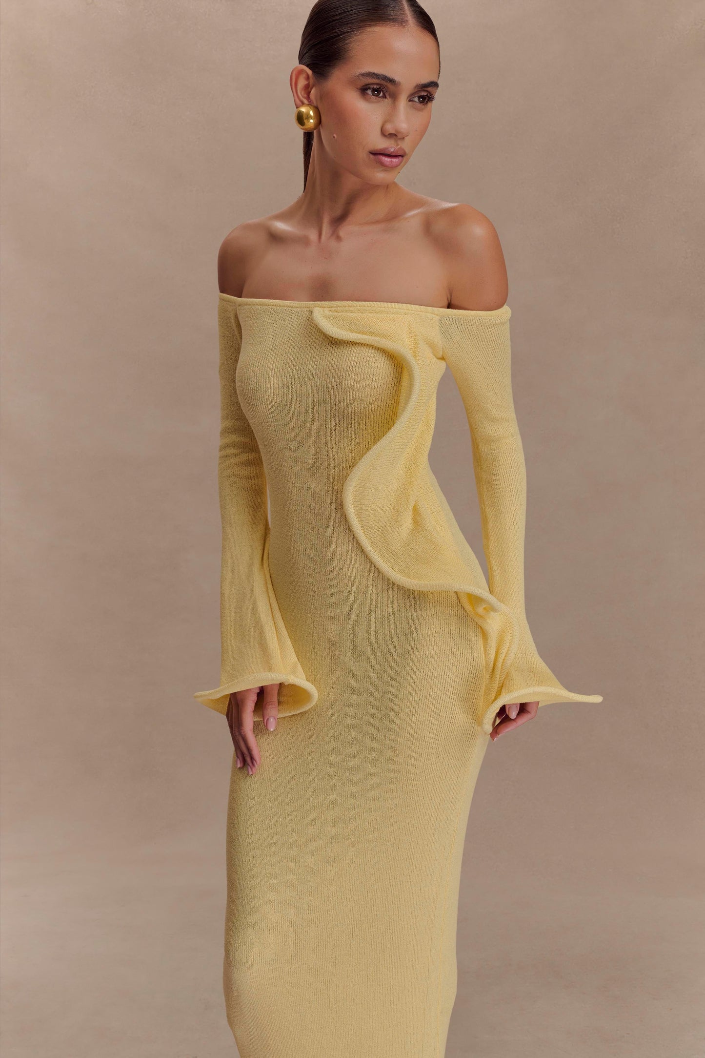 Sandrine Robe Maxi Tricoté Décolleté Croisé - Citron