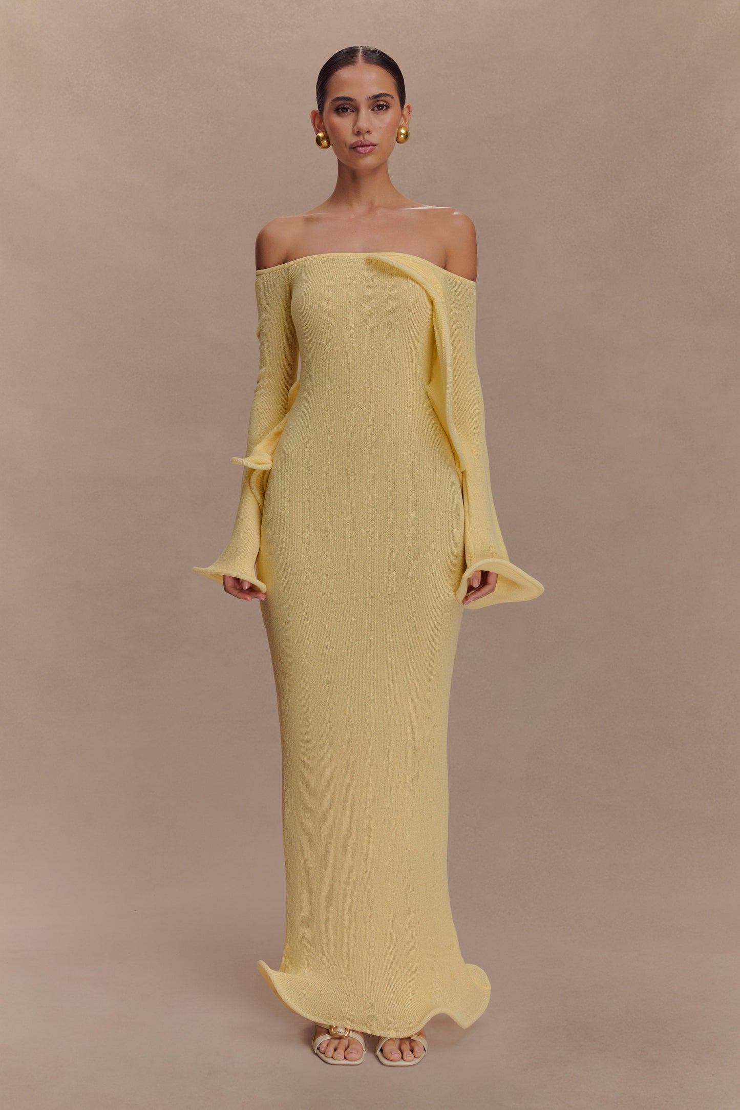 Sandrine Robe Maxi Tricoté Décolleté Croisé - Citron