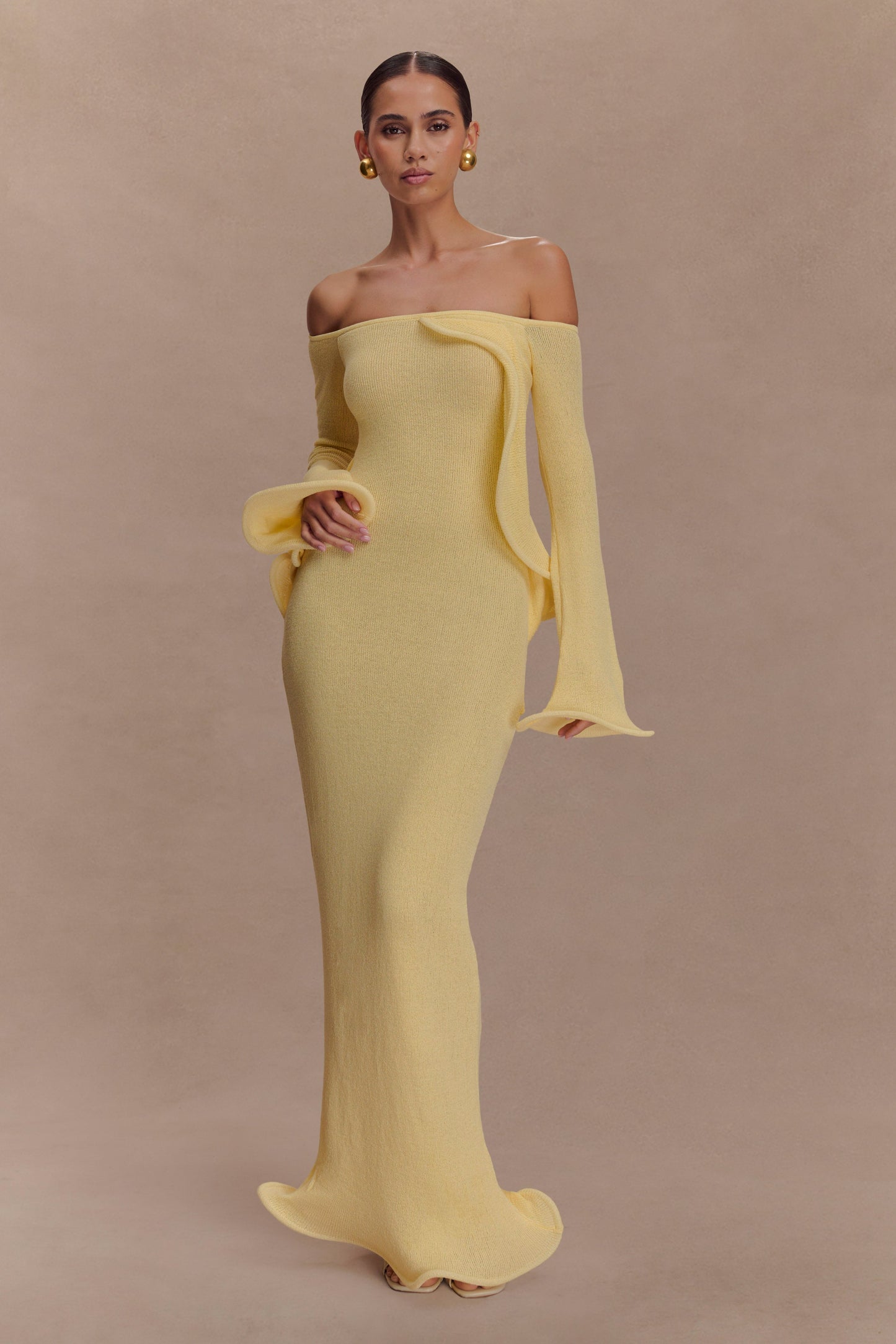 Sandrine Robe Maxi Tricoté Décolleté Croisé - Citron