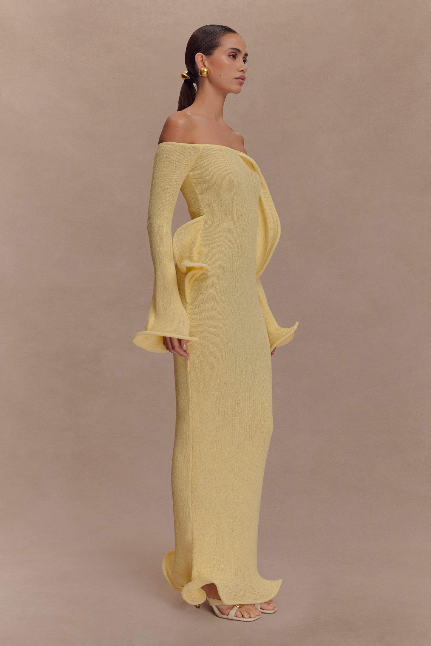 Sandrine Robe Maxi Tricoté Décolleté Croisé - Citron