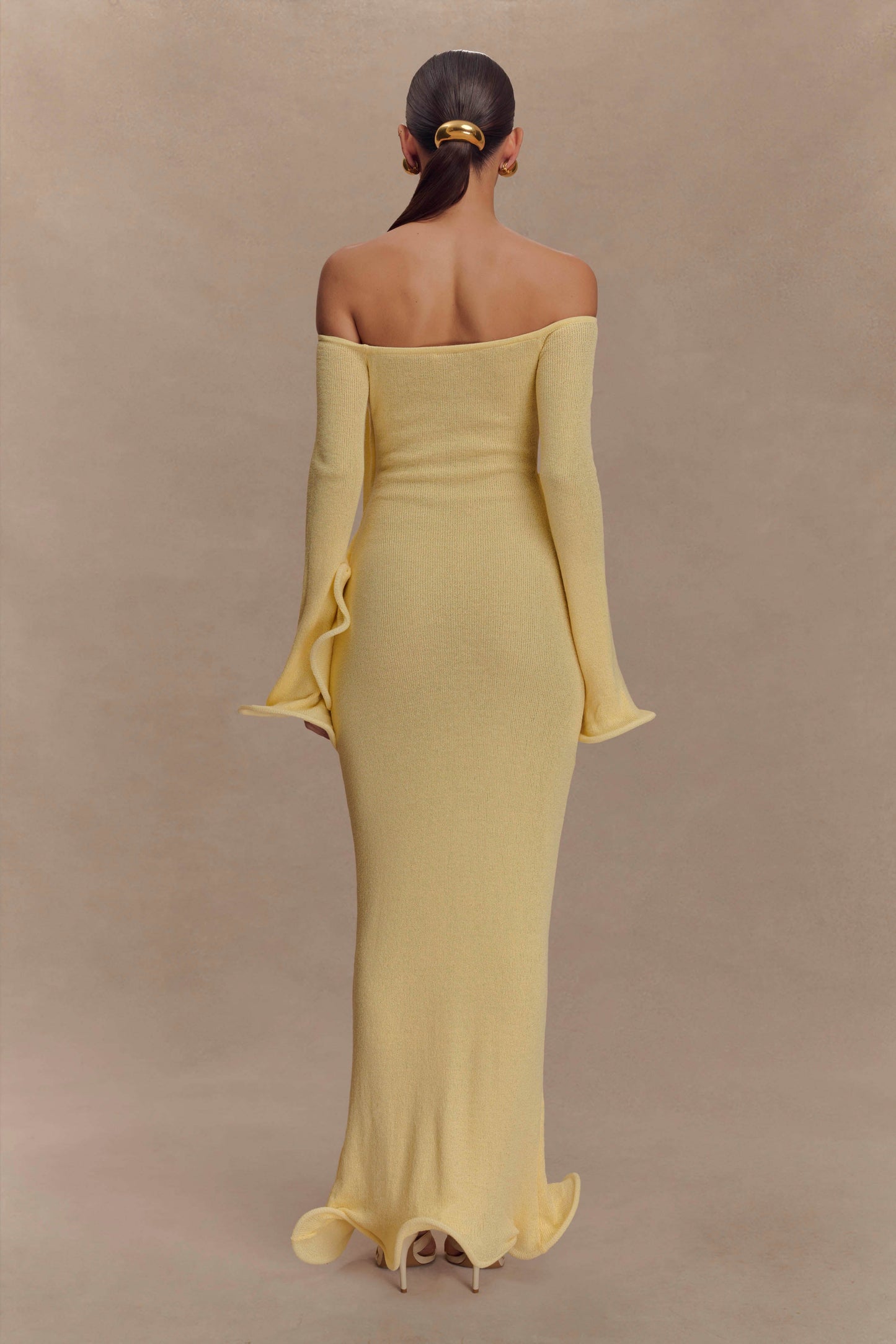 Sandrine Robe Maxi Tricoté Décolleté Croisé - Citron