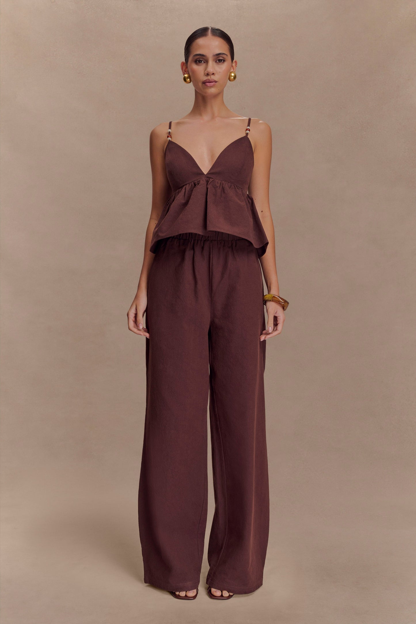 Pantalon large en coton Janayia - Espresso foncé