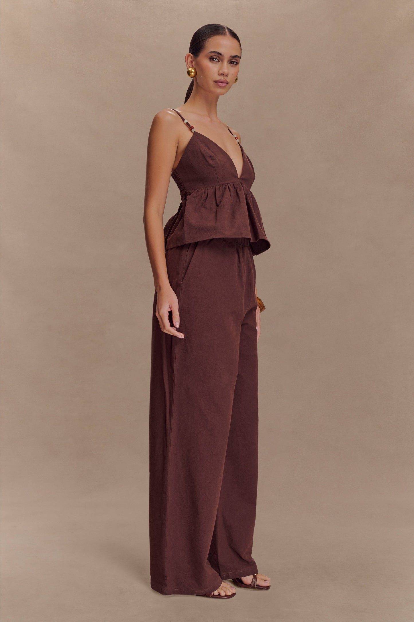 Pantalon large en coton Janayia - Espresso foncé